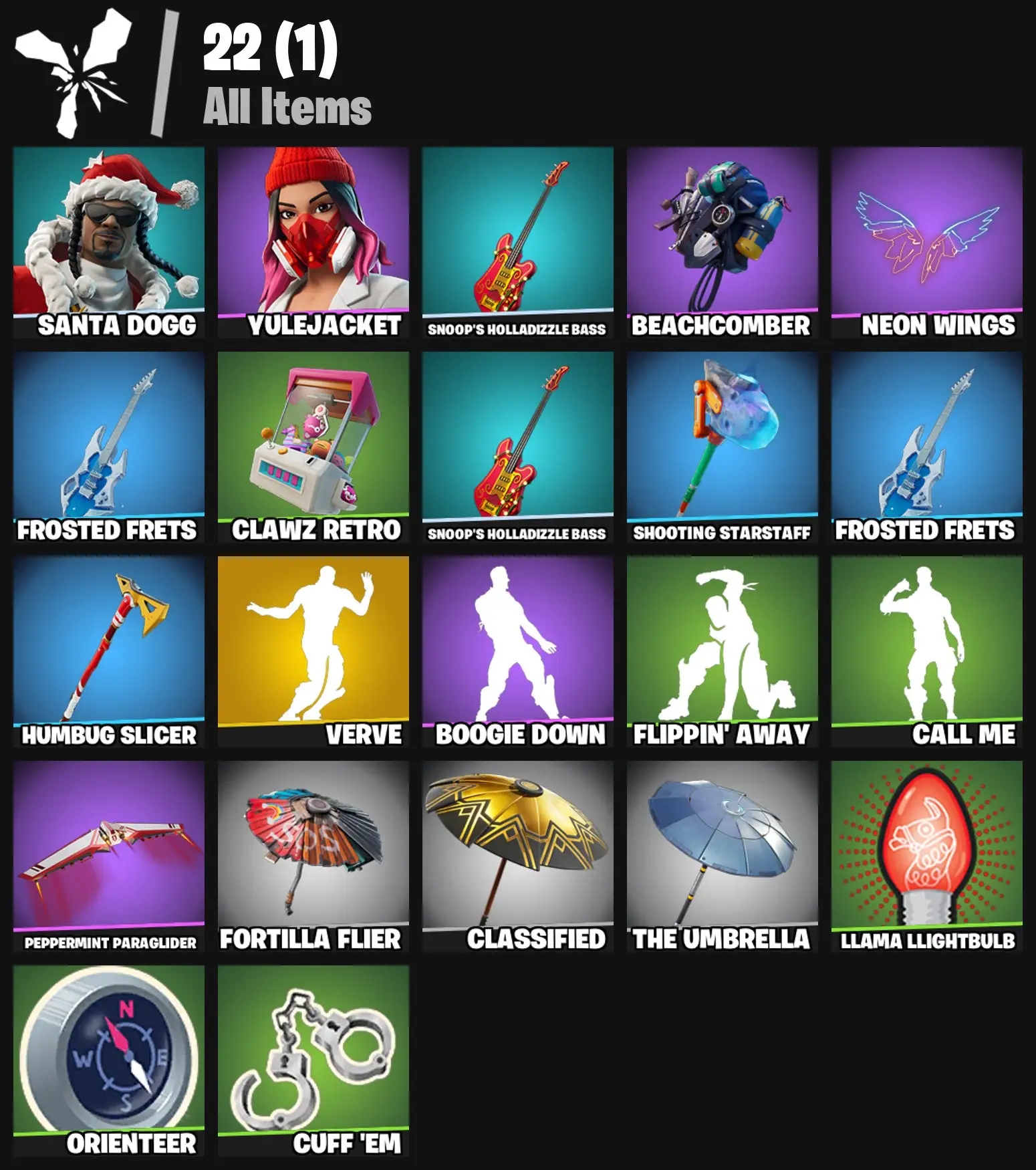 [PC/PSN/XBOX] 2 skins | Verve | Santa Dogg | Yulejacket | Snoop's Holladizzle Bass | Beachcomber | Neon Wings | Frosted Frets | Clawz Retro | 0 VB