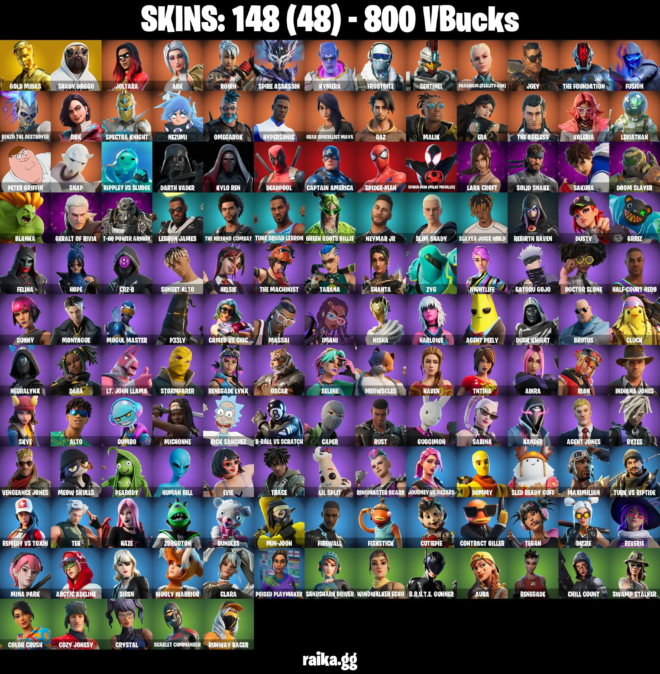 [PC/PSN/XBOX] 147 skins | Gold Midas | Valeria | Raz | Joltara | Snap | Paradigm (Reality-659) | Kymera | The Foundation | 300 VB