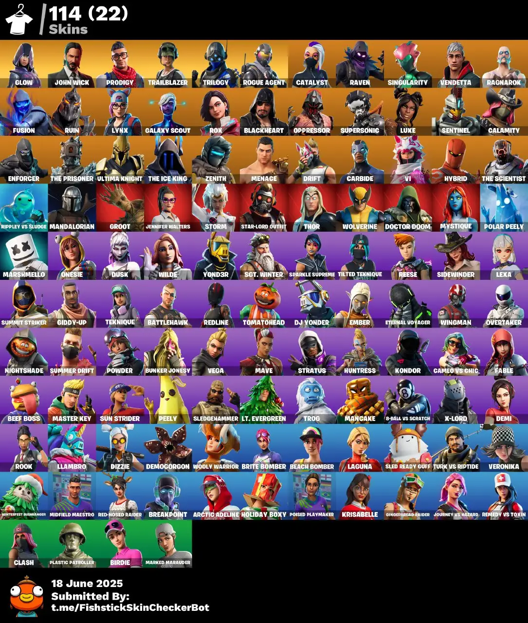 114 skins | Glow | John Wick | Prodigy | Trailblazer | Trilogy | Rogue Agent | Catalyst | Raven | Singularity | Vendetta | Ragnarok