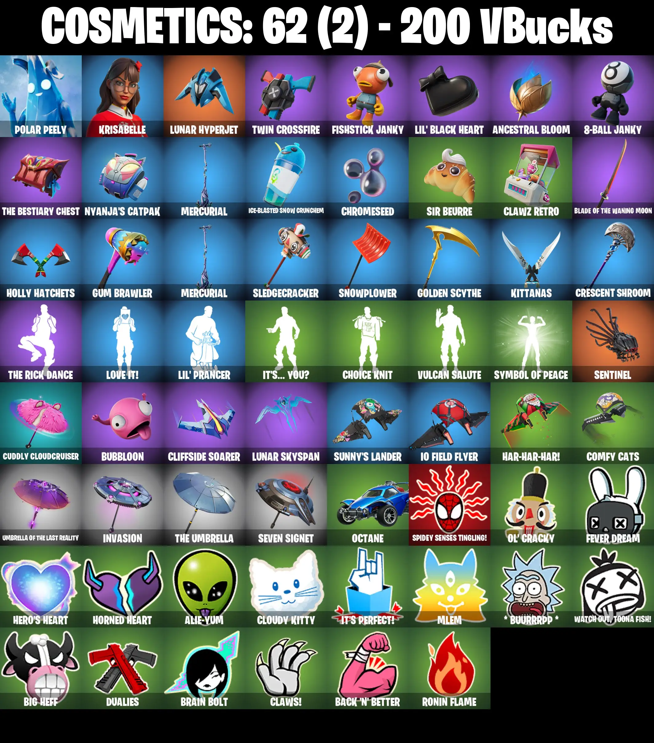 [PC/PSN/XBOX] 2 skins | Polar Peely | Krisabelle | Lunar Hyperjet | Twin Crossfire | Fishstick Janky | Lil' Black Heart | Ancestral Bloom | 200 VB