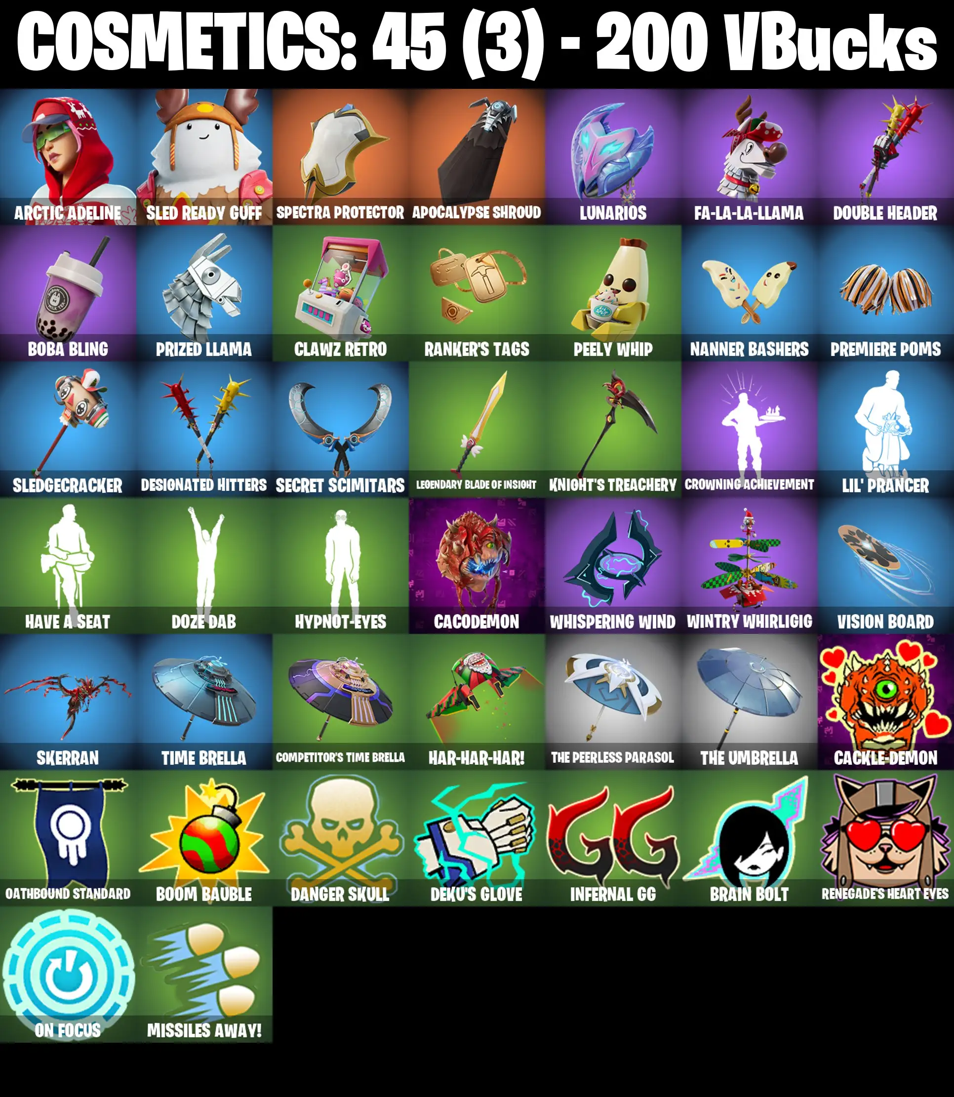 [PC/PSN/XBOX] 2 skins | Arctic Adeline | Sled Ready Guff | Spectra Protector | Apocalypse Shroud | Lunarios | Fa-la-la-Llama | Double Header | 200 VB