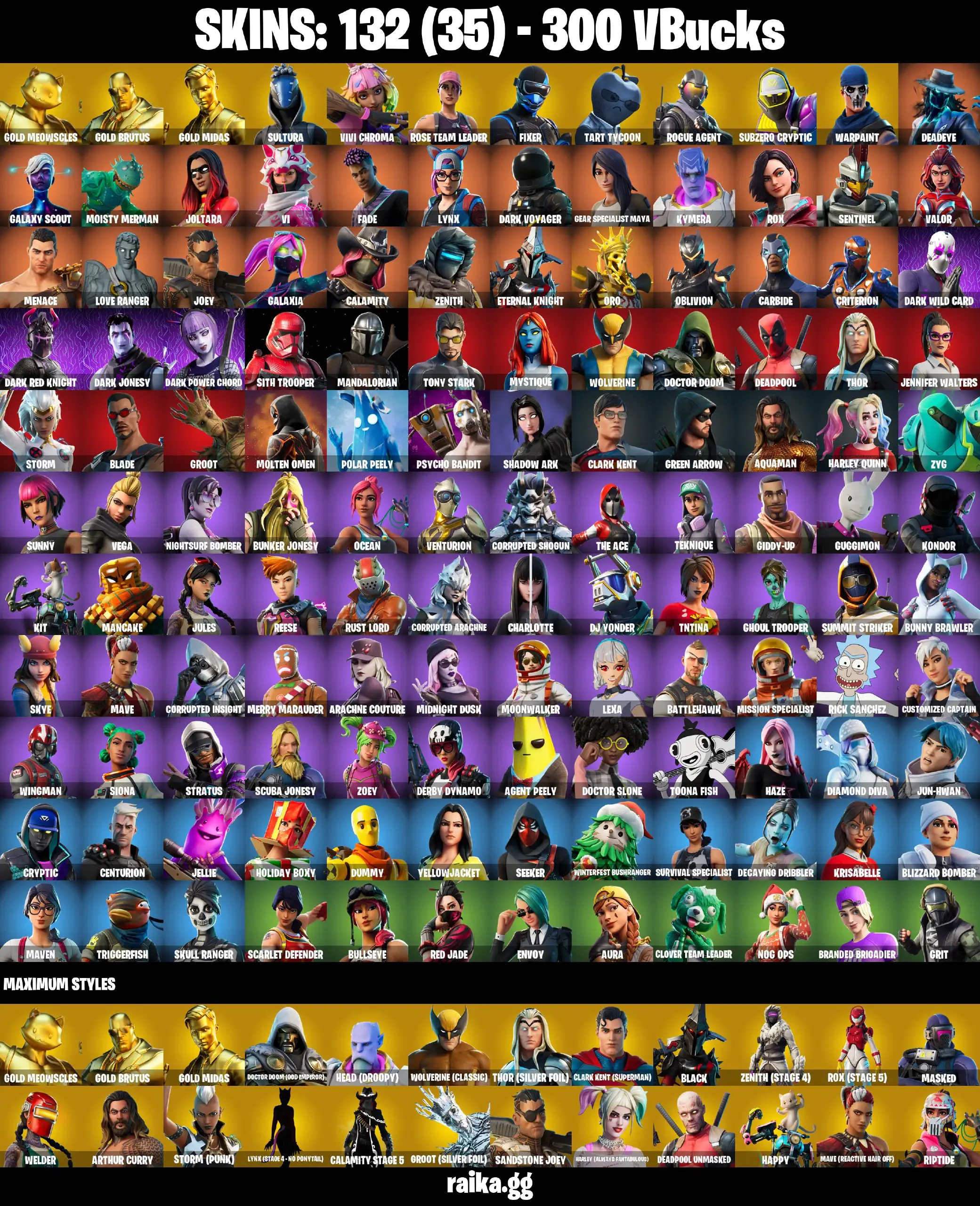 [PC/PSN/XBOX] Full 132 skins OG STW Psycho Bandit | Take The L | Gold Meowscles | Gold Midas | Gold Brutus | Sultura | Fixer | Rogue Agent