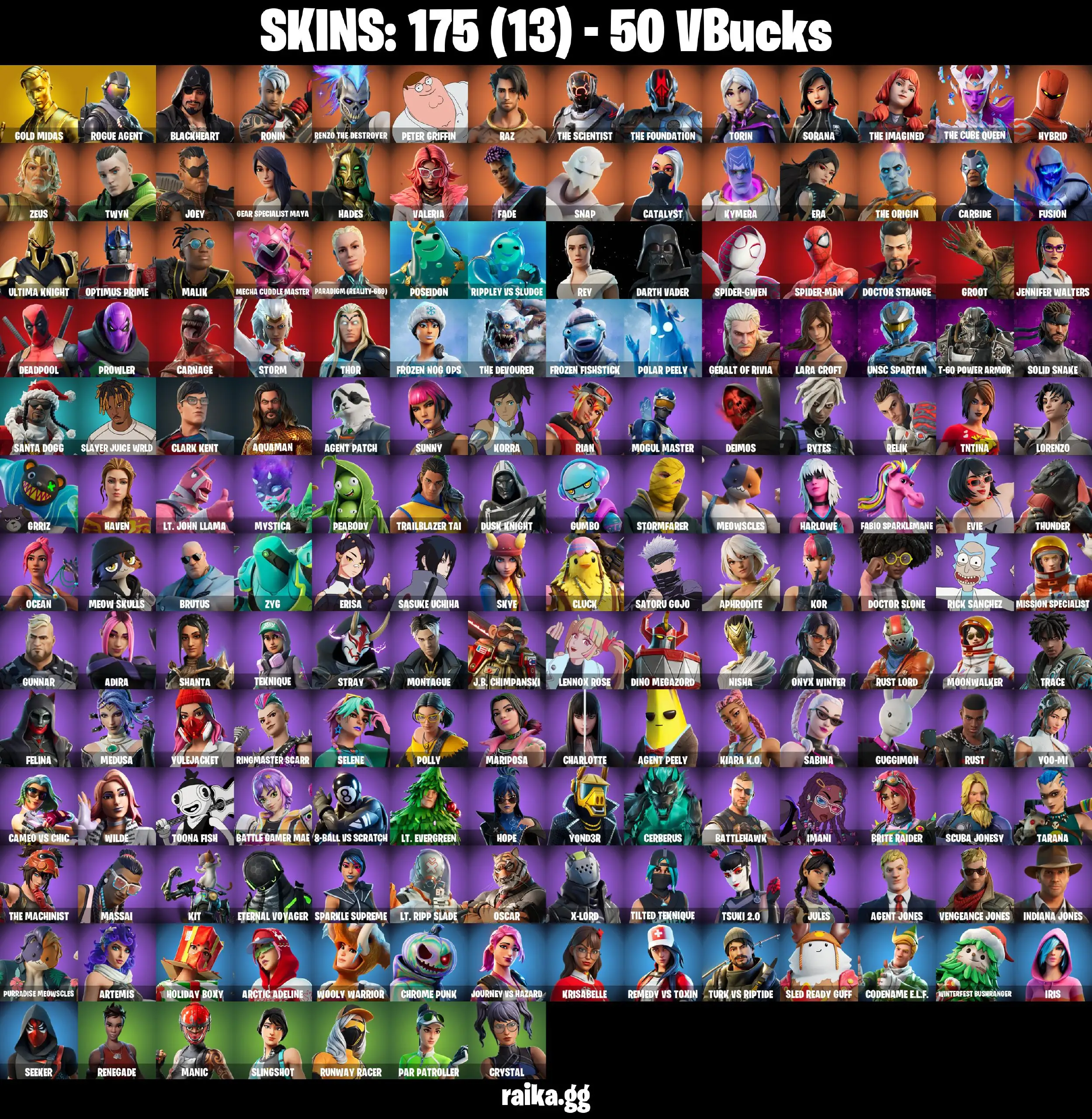 [PC/XBOX] 175 skins | Take The L | Gold Midas | Rogue Agent | Torin | Optimus Prime | Gear Specialist Maya | Hades | Peter Griffin | 1050 VB