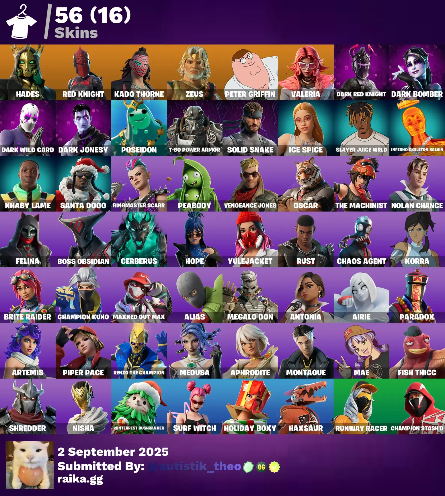 [PC/PSN/XBOX] 56 skins | Hades | Red Knight | Kado Thorne | Zeus | Peter Griffin | Valeria | Dark Red Knight | Dark Bomber | Dark Wild Card | 0 VB