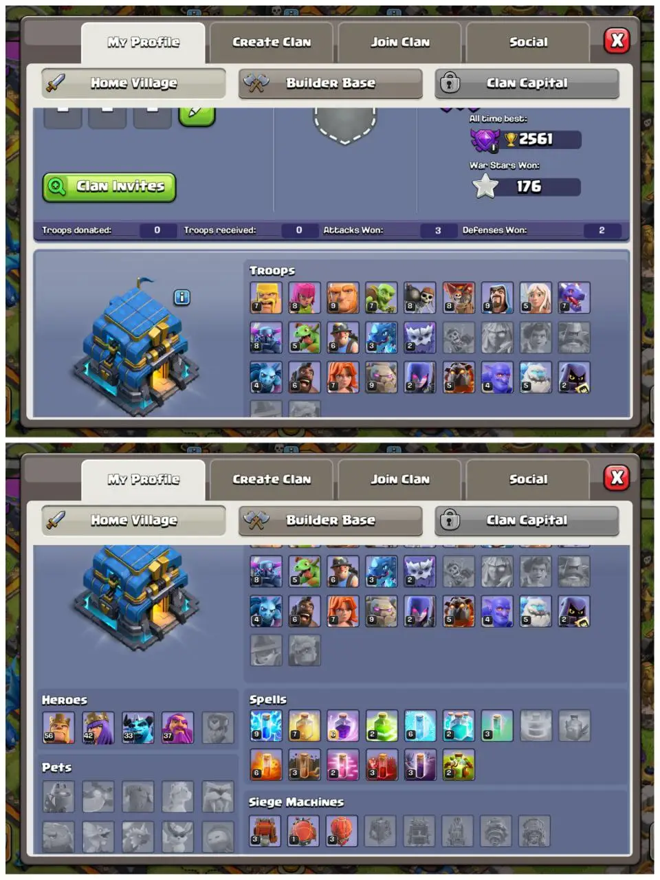 DONATION TH12|3960 GEMS |STACKED 5K RAID MEDALS 775 CWL MEDALS |FREE RENAME | HEROES 56-42-33-37| INSTANT DELIVERY