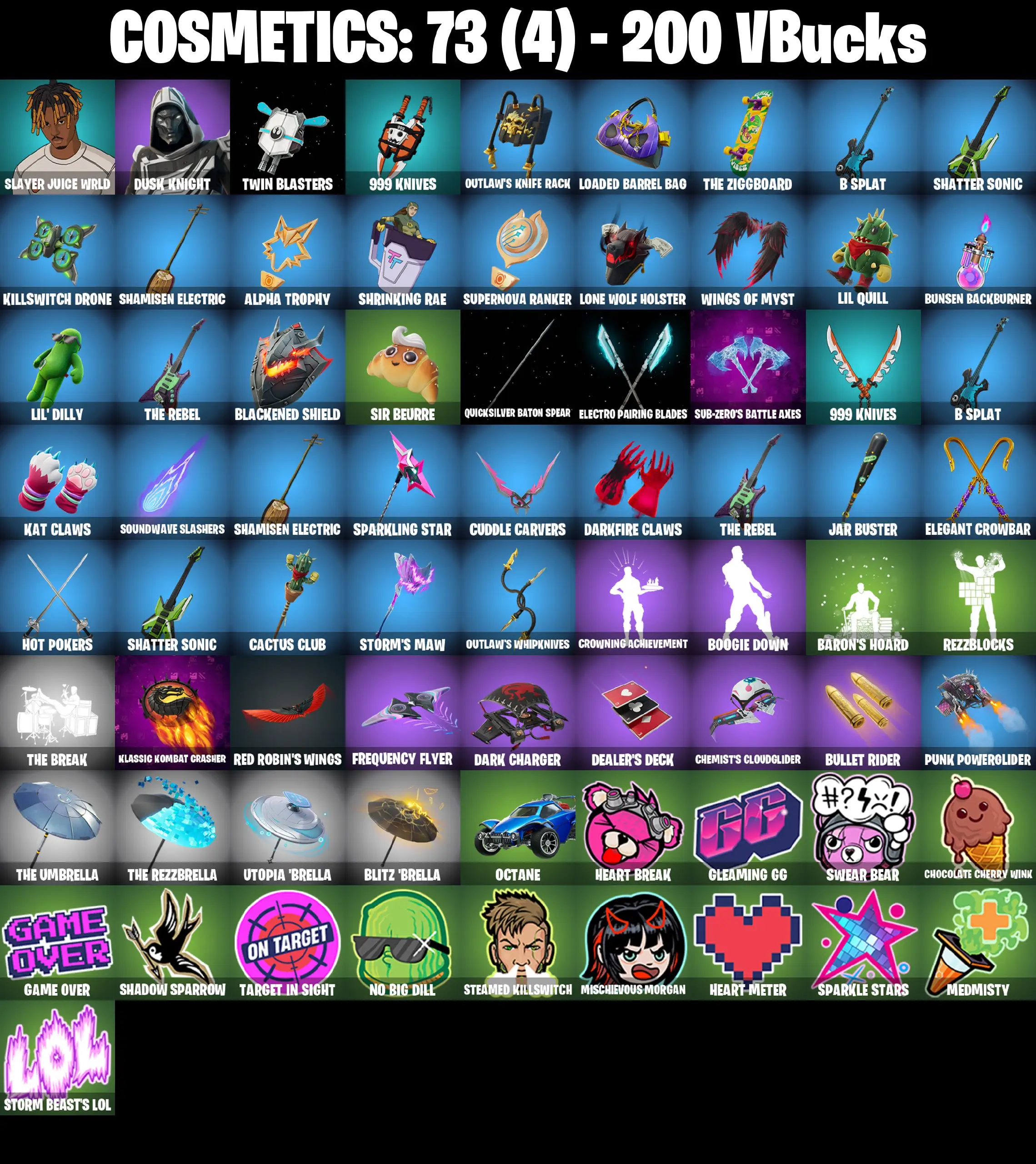 [PC/PSN/XBOX] 2 skins | Slayer Juice WRLD | Blitz Knight | Twin Blasters | 999 Knives | Outlaw's Knife Rack | Loaded Barrel Bag | The Ziggboard | 200 VB