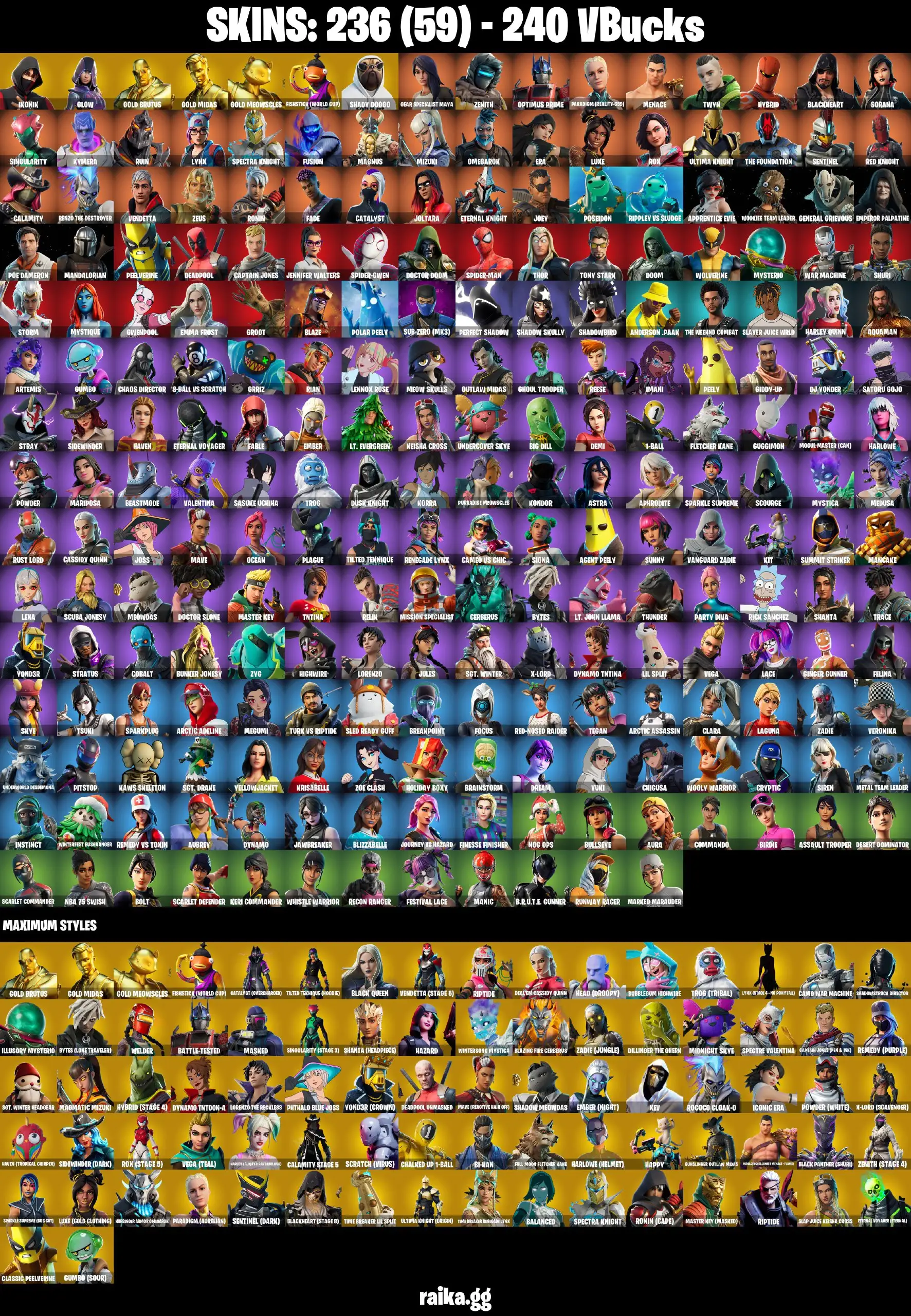 [PC/XBOX] 236 skins | IKONIK | Glow | Take The L | Fishstick (World Cup) | Gold Midas | Gold Brutus | Gold Meowscles | Red Knight | 240 VB