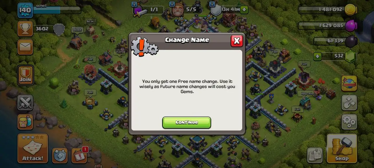 [#827] ALMOST MAX TH 13 | DARK BLUE WALLS | 29-30-40-15-10 HEROES | 138 CWL MEDALS | FREE RENAME | INSTANT DELIVERY