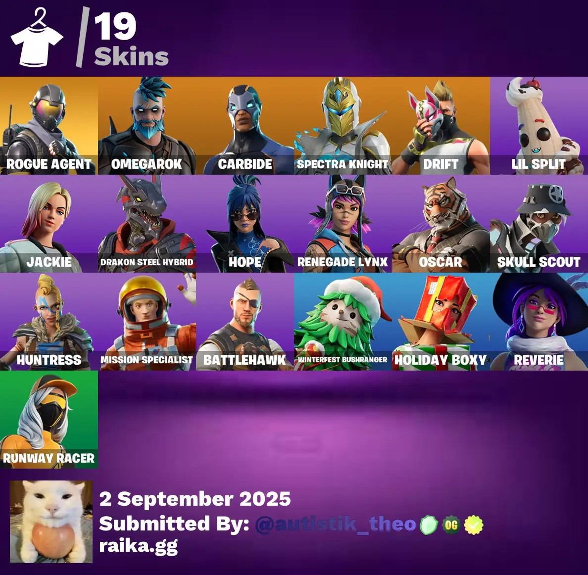 [PC/PSN/XBOX] 19 skins | Rogue Agent | Omegarok | Carbide | Spectra Knight | Drift | Lil Split | Jackie | Drakon Steel Hybrid | Hope | Renegade Lynx | 350 VB