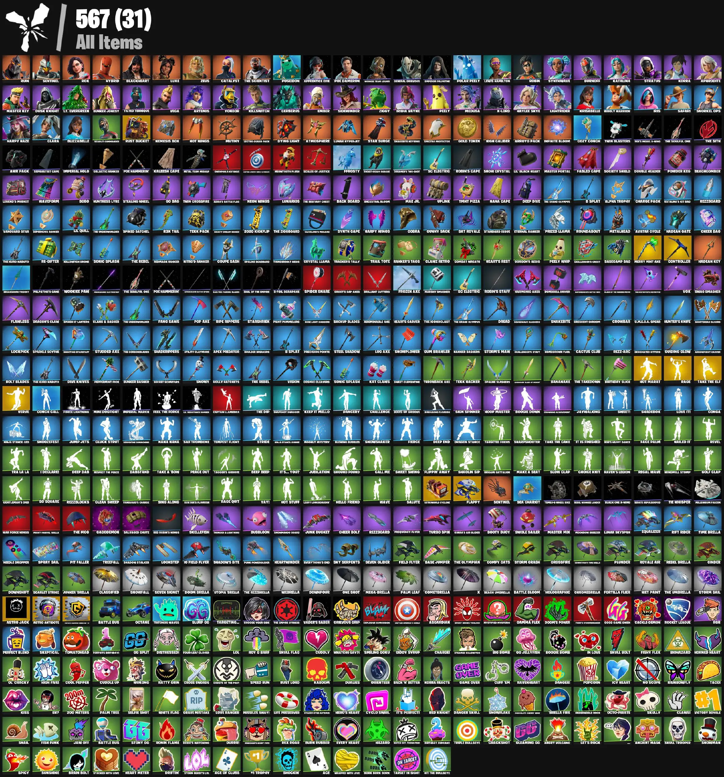 [PC] 52 skins | Merry Mint Axe | Clawz Retro | Neon Wings | Tekk Pack | Rust Bucket | Controller | Shooting Starstaff | Tekk Hacker | Hot Marat 