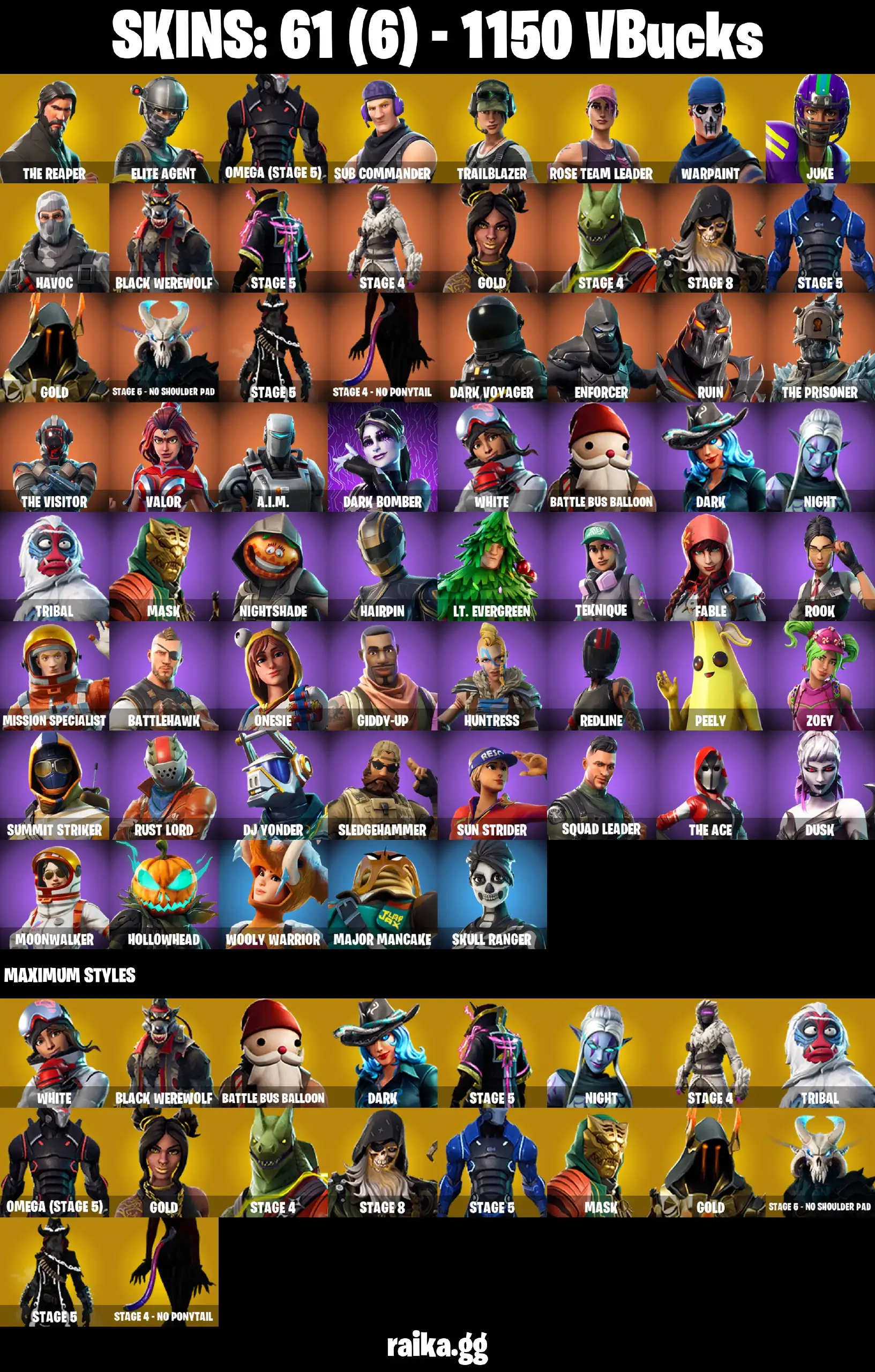 [PC,PS,XB,NIN] 61 Skins | The Reaper | OG STW | Elite Agent | Omega | Havoc | Drift | Take The L | Freestylin | Orange Justice | Peely | Skull Ranger 
