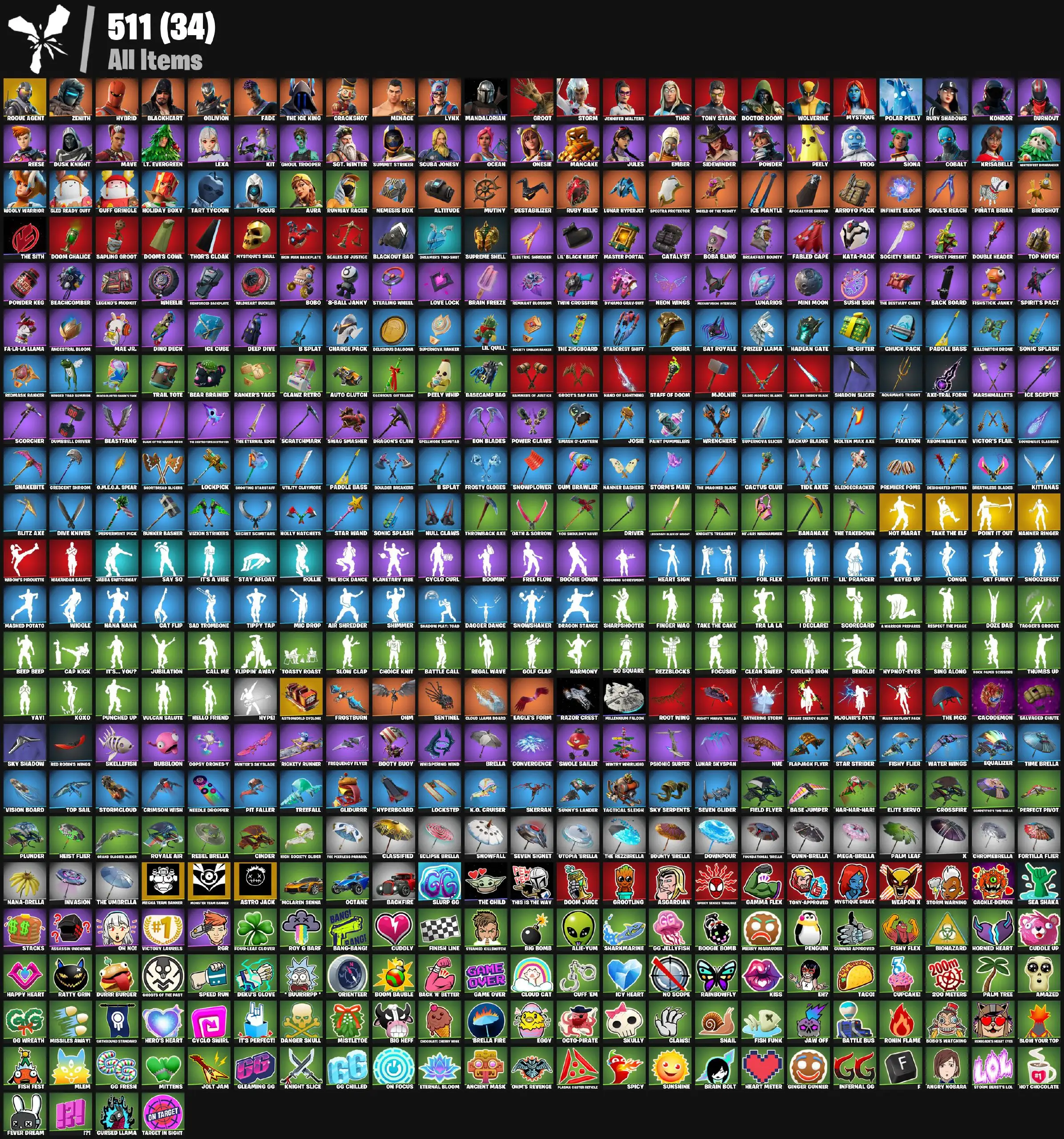 [PC/PSN/XBOX] 54 skins | Tart Tycoon | Rogue Agent | Beach-Blasted Shark's Tank | Neon Wings | Clawz Retro | Shooting Starstaff | Knight's Treachery