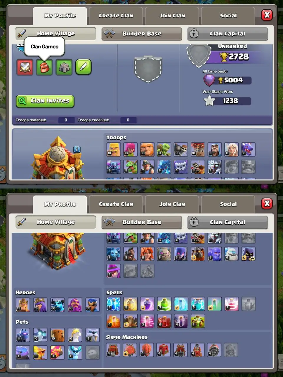 [#634] SEMI-MAX TH 16 | 75-76-60-63-33 HEROES | SOME MAGIC ITEMS | 1500 HEROES SKIN | 253 CWL MEDALS | NICE EQUIPMENT | 6 HEROES SKIN | INSTANT DELIVERY