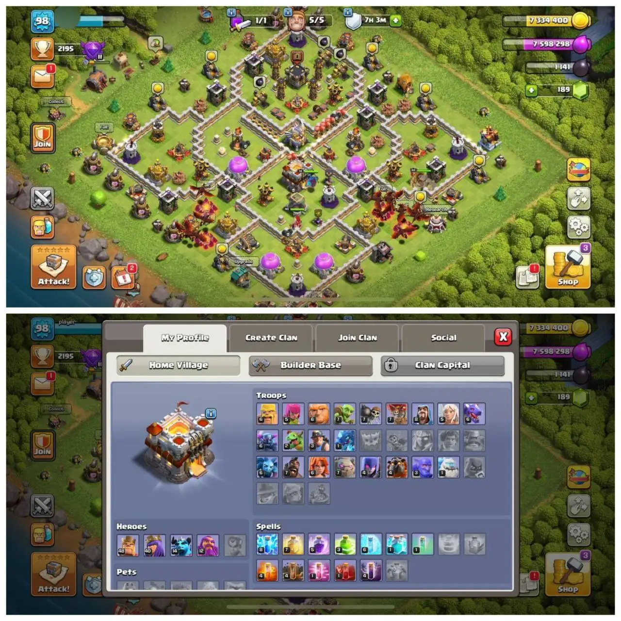 {STRONG ACCOUNT} TH11 NEAR MAX⚡️2 EPIC EQUIPMENT⚡️XP- 98⚡️HERO 48-40-14-12⚡️MAX WALLS⚡️HEROES SKINS⚡️OP LAB ⚡️INSTANT DELIVERY 🚚