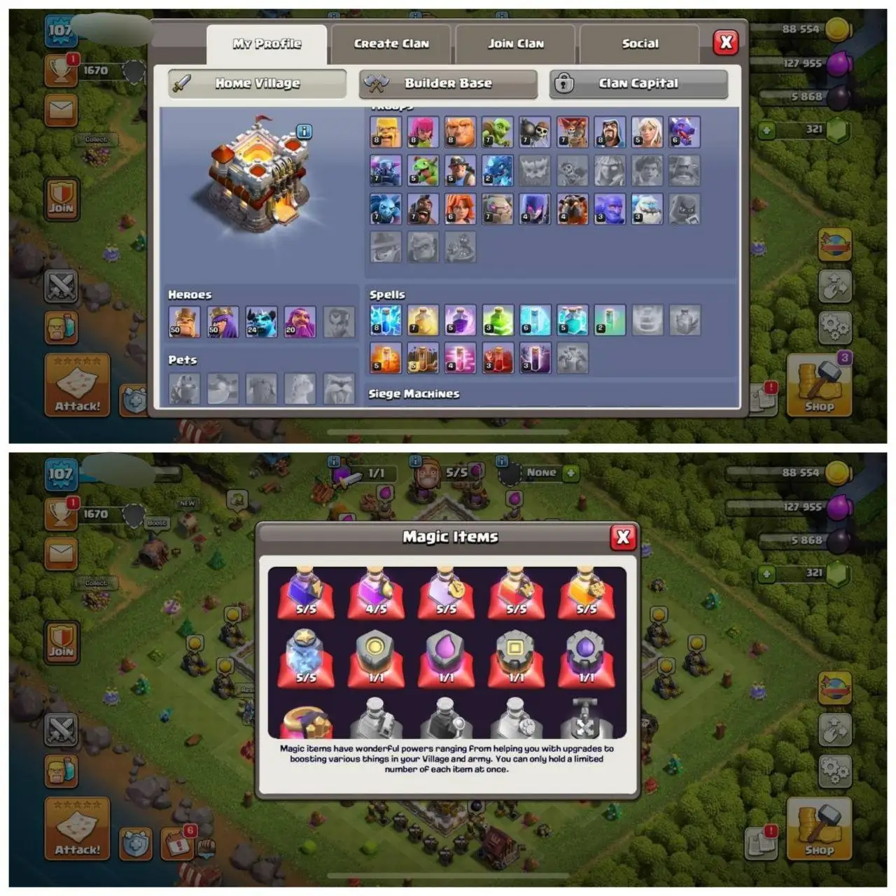 {POWERFULL ACCOUNT} TH11 PURE MAX⚡️1 EPIC EQUIPMENTS⚡️XP- 107⚡️HERO 50-50-24-20⚡️MAX WALLS ⚡️1 SKINS⚡️MAGIC ITEMS⚡️OP LAB ⚡️FREE NC⚡️INSTANT DELIVERY 🚚