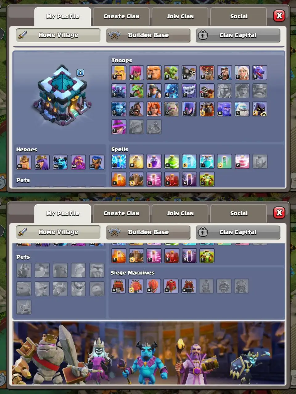 [#648] [PREMIUM] MAX TH 13 | 75-70-46-50-25 HEROES |EPIC JUNGLE SCENERY | BEST EQUIPMENT | 5 HEROES SKIN |  INSTANT DELIVERY