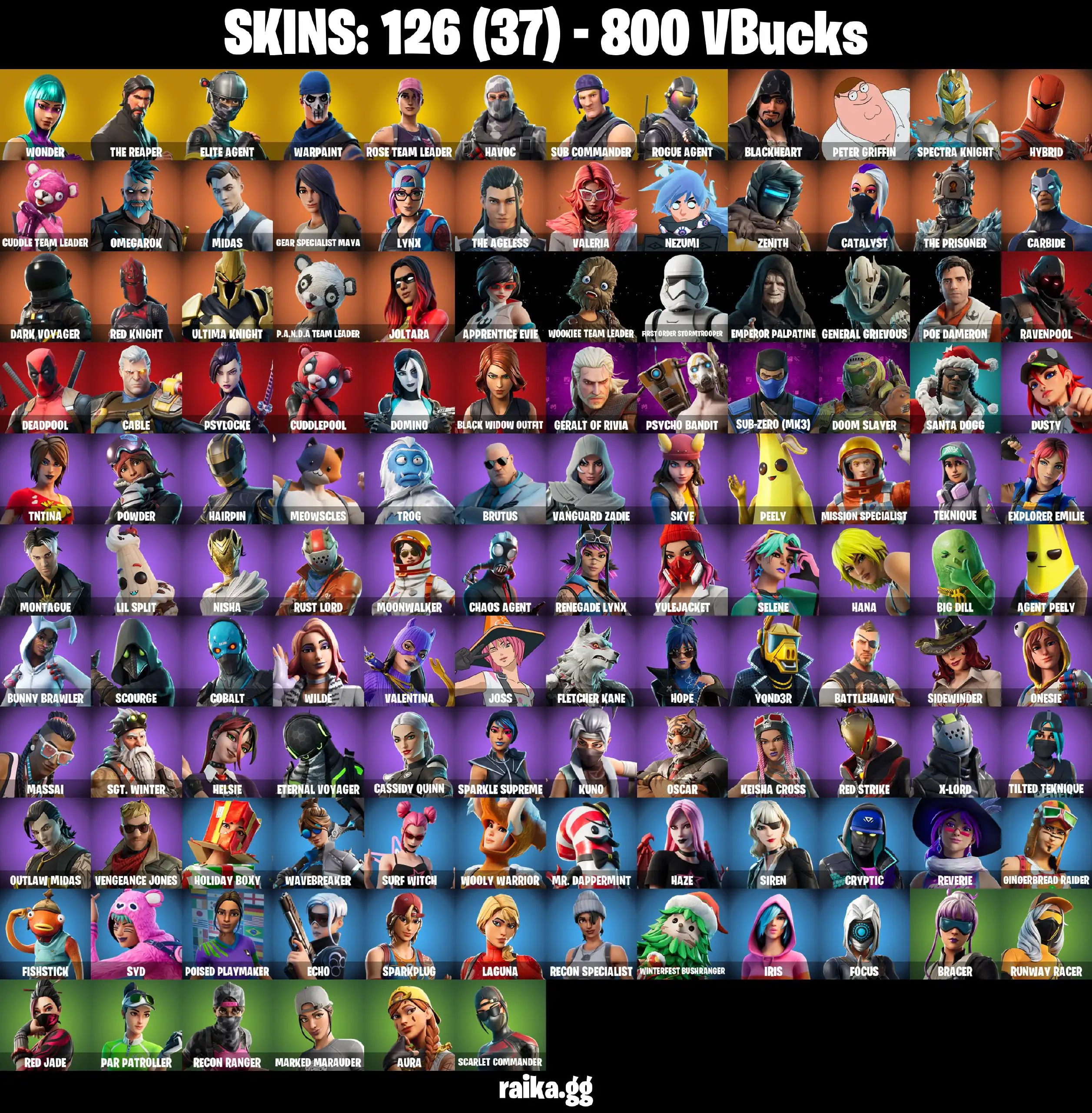 Full 126 skins | Wonder | The Reaper | Take The L | OG STW | Elite Agent | Sub Commander | Rogue Agent | Havoc | Nezumi