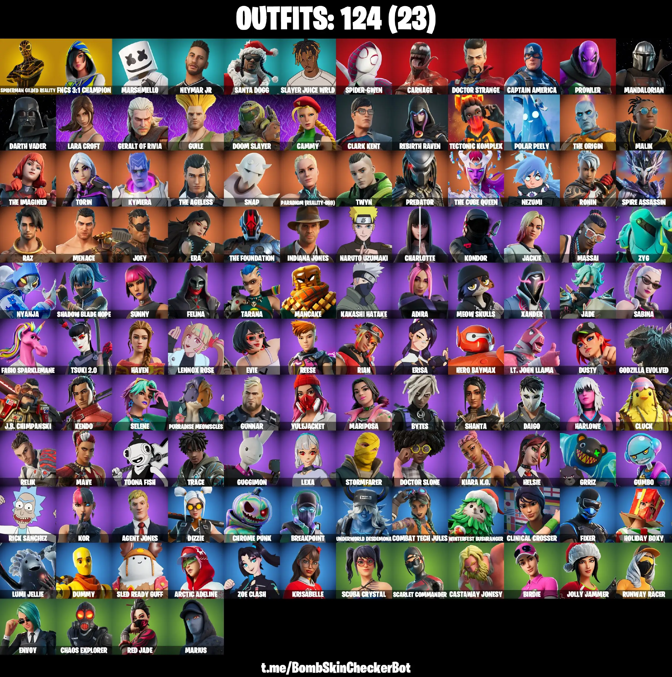 【124 SKINS】 SPIDER-MEN❤️ FNCS 3:1 CHAMPION❤️ NEYMAR JR❤️ REAPER ❤️   (PC/PSN/XBOX)