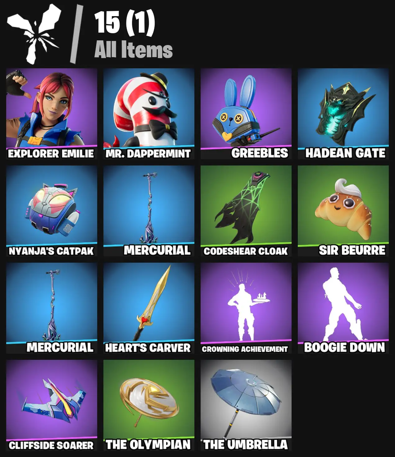[PC/PSN/XBOX] 2 skins | Explorer Emilie | Mr. Dappermint | Greebles | Hadean Gate | Nyanja's Catpak | Mercurial | Codeshear Cloak | Sir Beurre | 100 VB