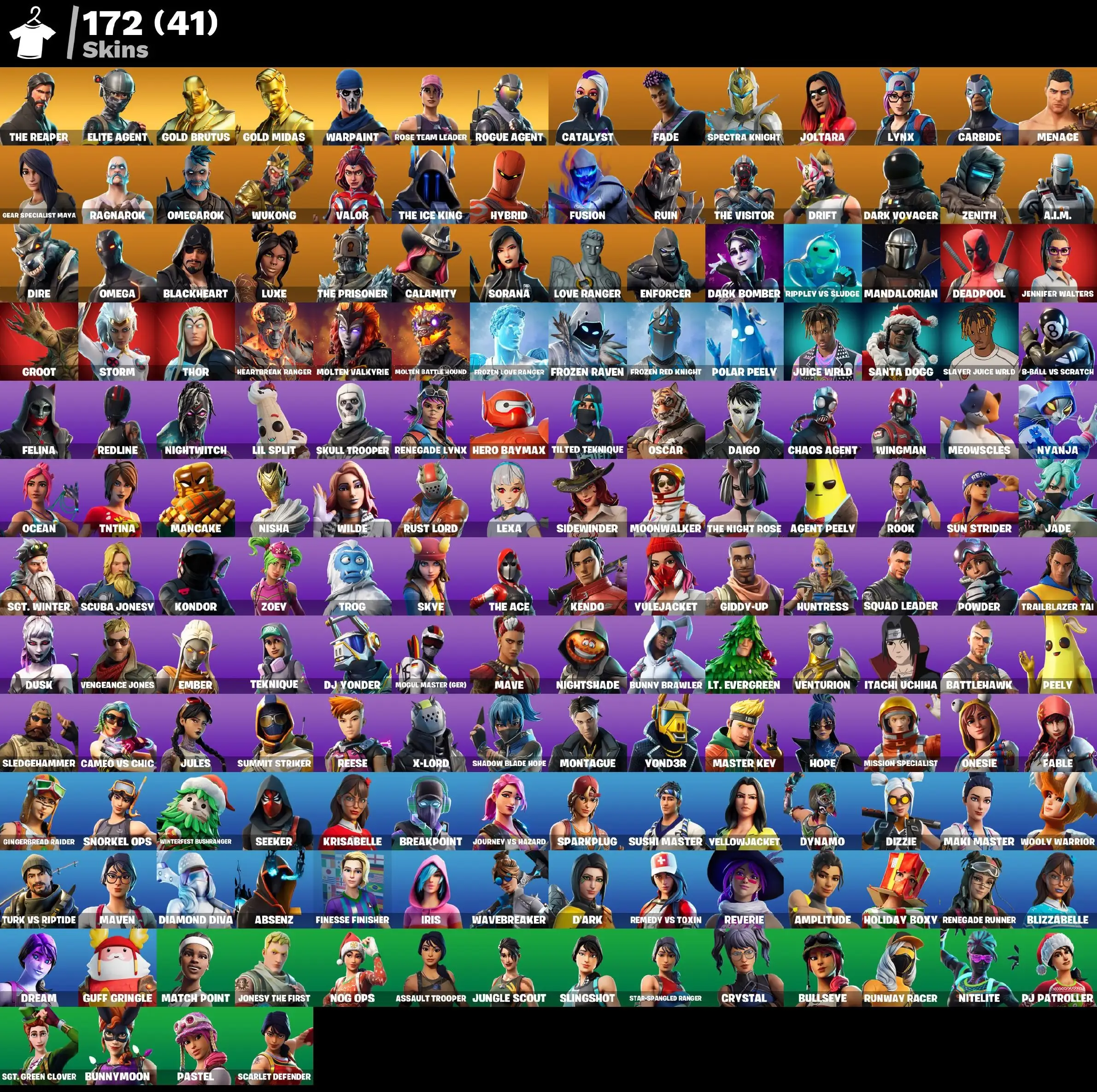 172 skins | OG STW | The Reaper | Elite Agent | Gold Brutus | Gold Midas | Rogue Agent | Catalyst | Fade | Spectra Knight | Joltara | Lynx | 390 VB
