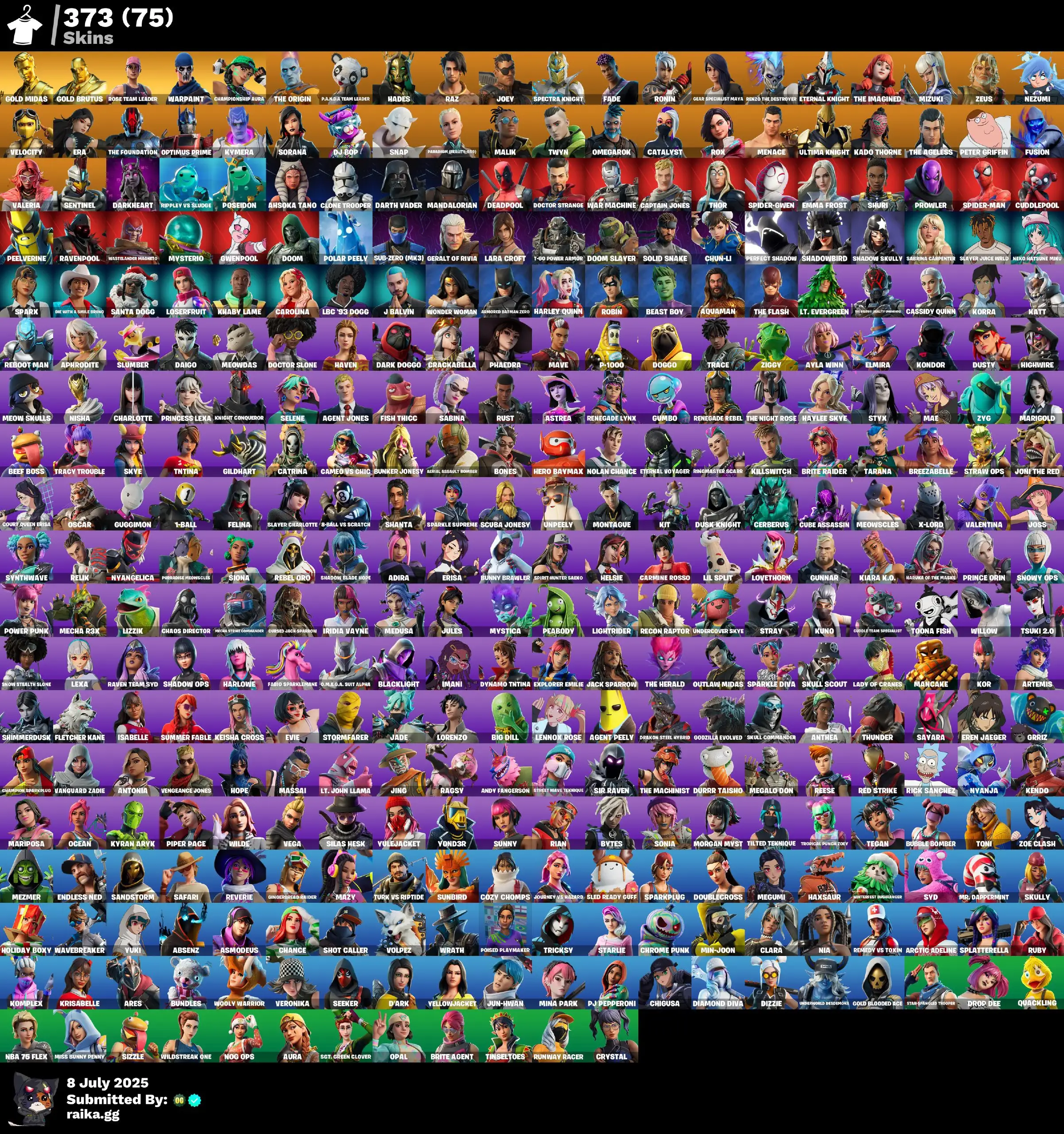 🎮 373 Skins · 75 Paid · ⚡ Mega Stacked | Darth Vader, Peter Griffin, Gwenpool, Optimus Prime & More!