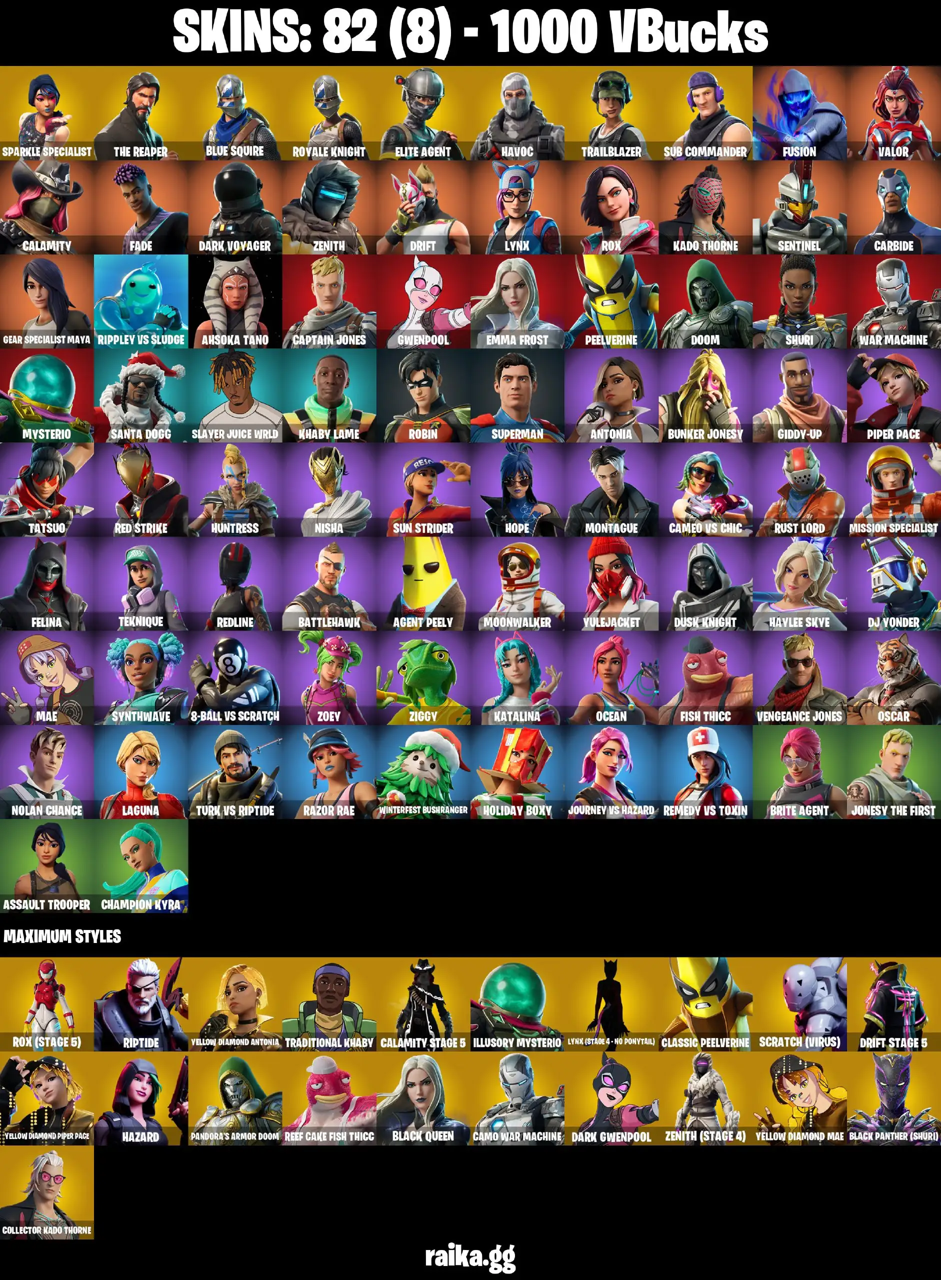 [PC/XBOX] Full 82 skins | Sparkle Specialist | Floss Take The l The Reaper | Blue Squire | Royale Knight | Trailblazer | Elite Agent  100 VB