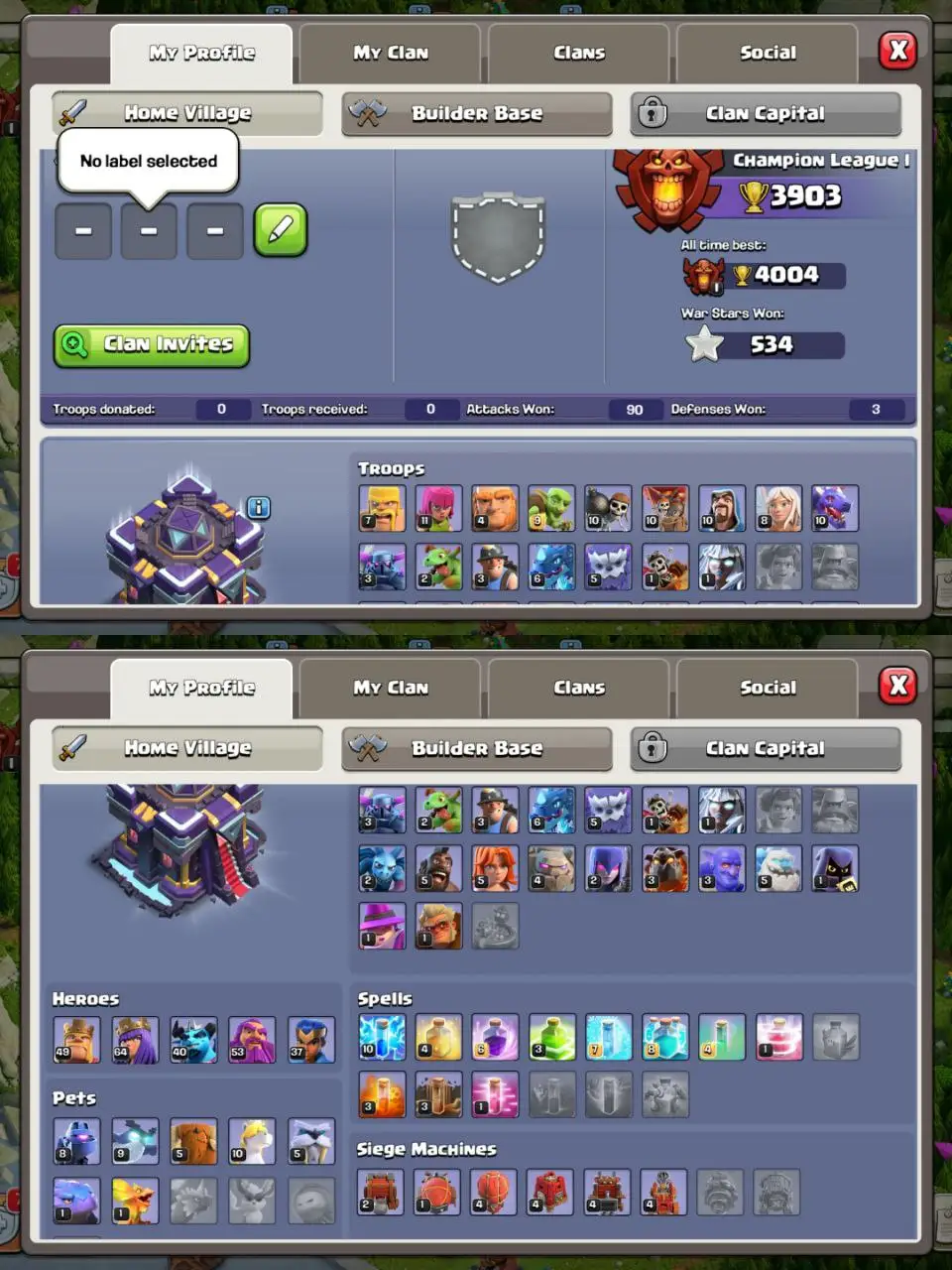 [#753] ALMOST MAX TH 15 | 49-64-40-53-37 HEROES | SOME MAGIC ITEMS | FREE RENAME | 227 CWL MEDALS | BEST EQUIPMENT | INSTANT DELIVERY