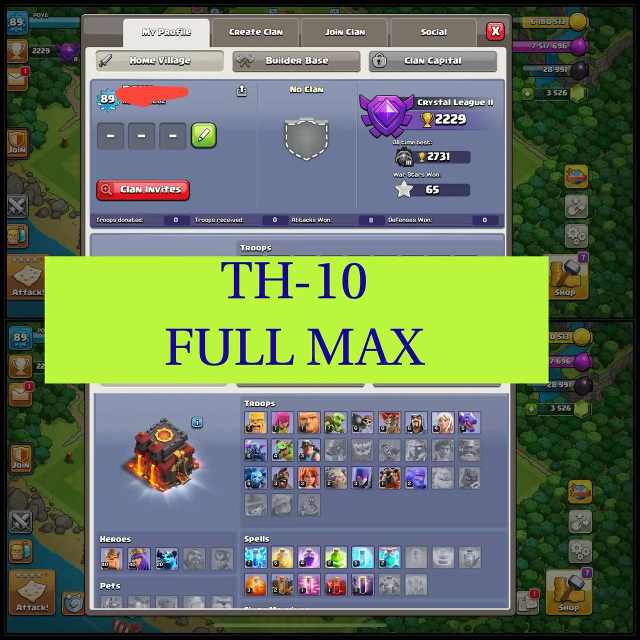 💎 TH-10 FULL MAX | 2731 ATB | 3500 GEMS | EPIC EQUIP | GOOD DEFENSE - HERO'S 40-40-20 | RENAME -500  |QUICK DELIVERY ✅