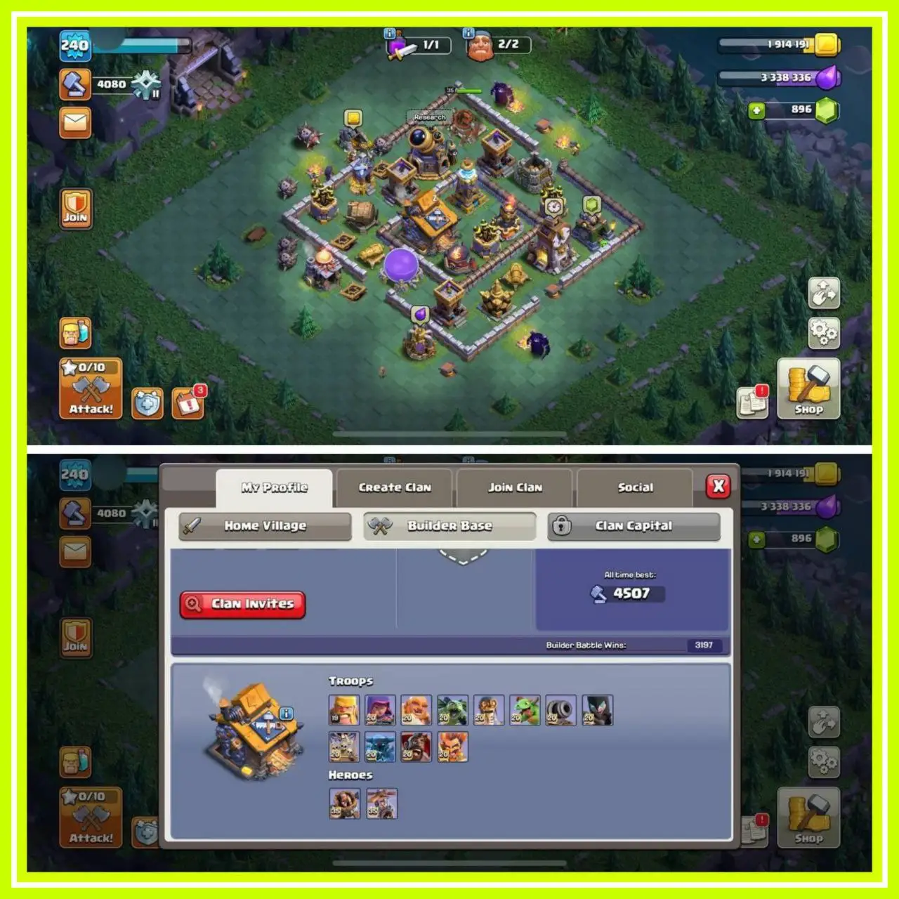 {67% DISCOUNT} TH17 ALMOST MAX⚡️XP- 240 ⚡️HERO -95-95-73-71-47 ⚡️ YELLOW WALLS⚡️MAGIC ITEMS⚡️OP EQUIPMENTS⚡️231 CWL MEDALS⚡️OP LAB ⚡️INSTANT DELIVERY 🚚