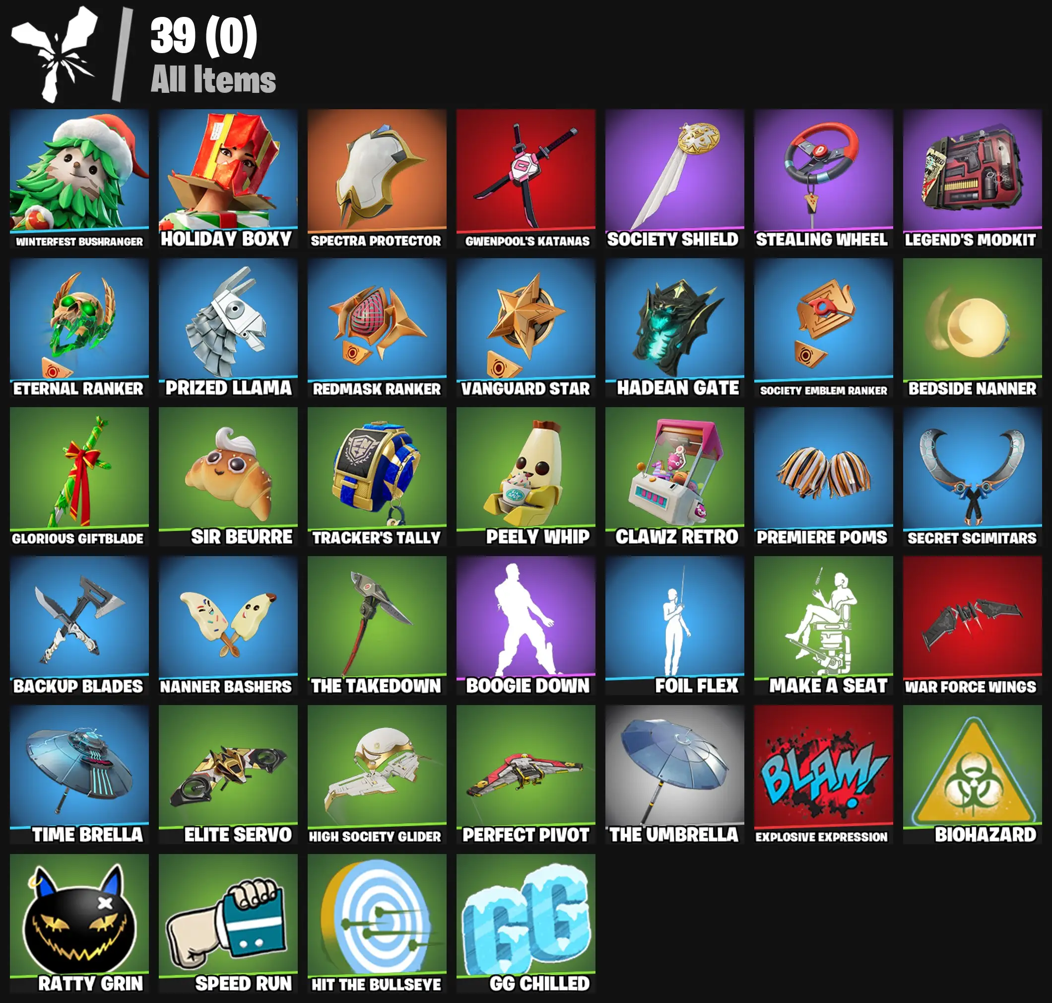 [PC/PSN/XBOX] 2 skins | Winterfest Bushranger | Holiday Boxy | Spectra Protector | Gwenpool's Katanas | Society Shield | Stealing Wheel | 200 VB