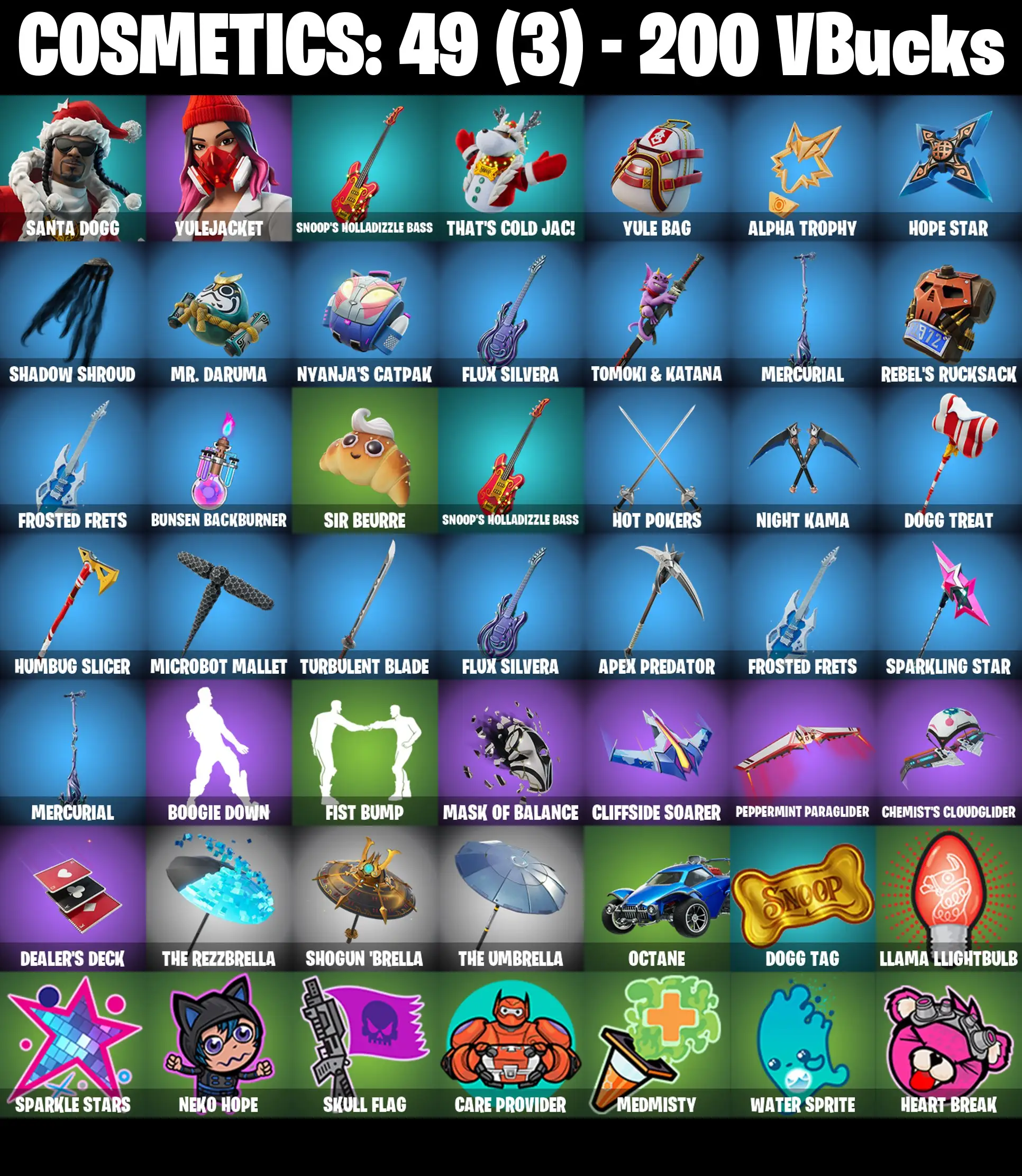 [PC/PSN/XBOX] 2 skins | Santa Dogg | Yulejacket | Snoop's Holladizzle Bass | That's Cold Jac! | Yule Bag | Alpha Trophy | Hope Star | Shadow Shroud | 200 VB