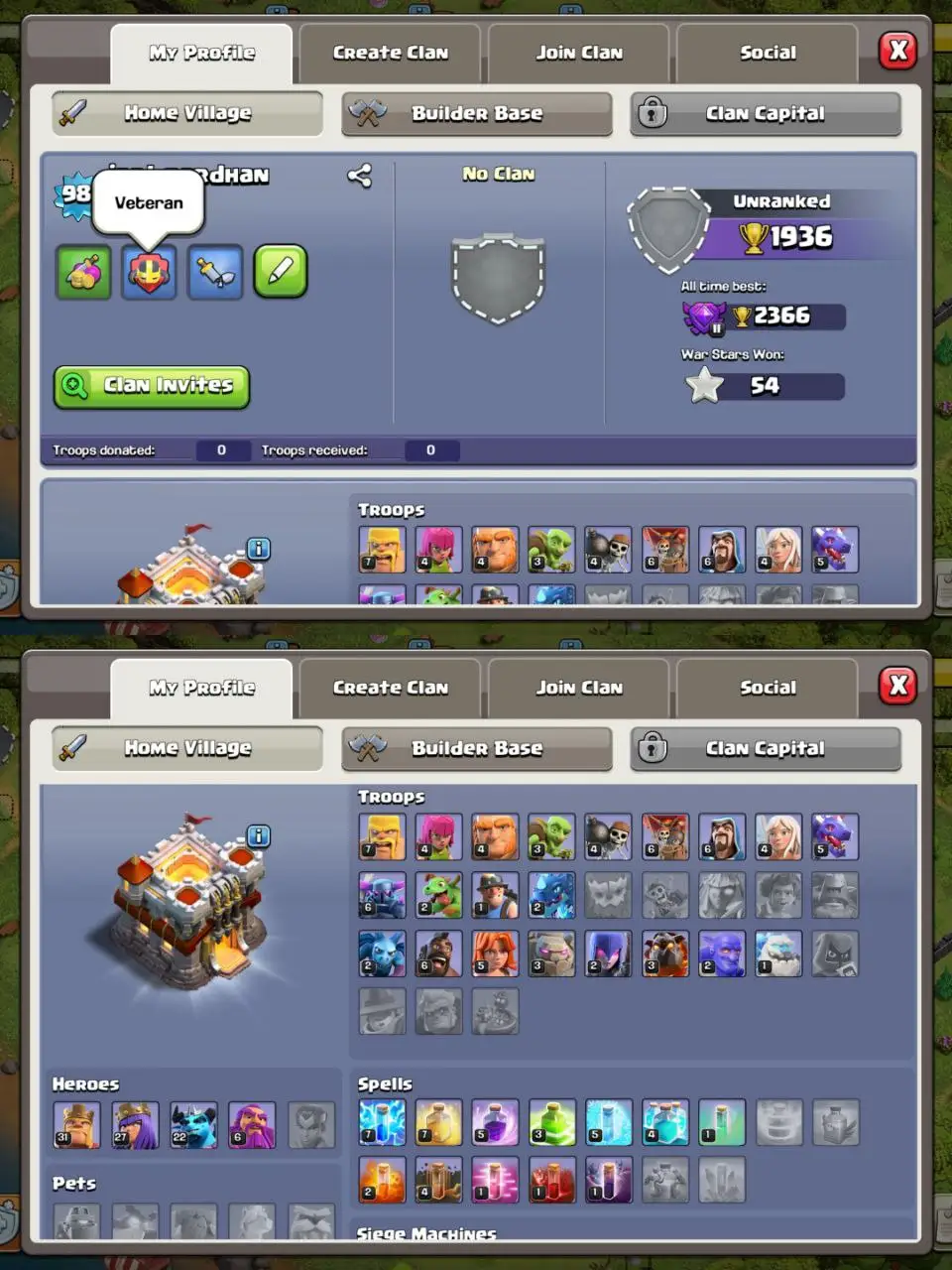 [#1391] [VP]3666 GEMS LOADED SEMI-MAX TH 11 | 31-27-22-6 HEROES | STACKED MAGIC ITEMS | FREE RENAME | 102 CWL MEDALS | BEST EQUIPMENT  | INSTANT DELIVERY