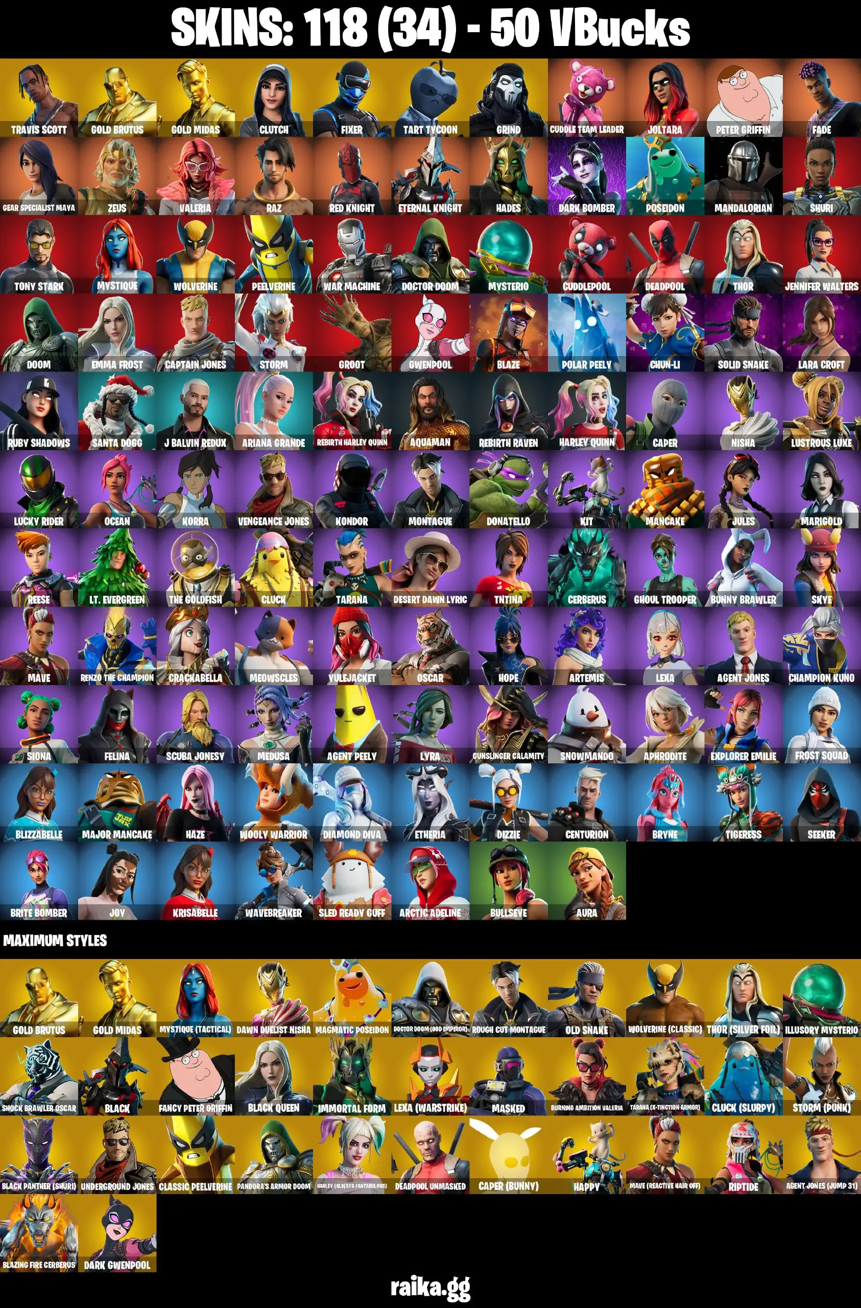 [PC/PSN/XBOX] Full 118 skins | Travis Scott | Gold Midas | Gold Brutus | Chun-Li | Fixer | Valeria | Cuddle Team Leader | Eternal Knight