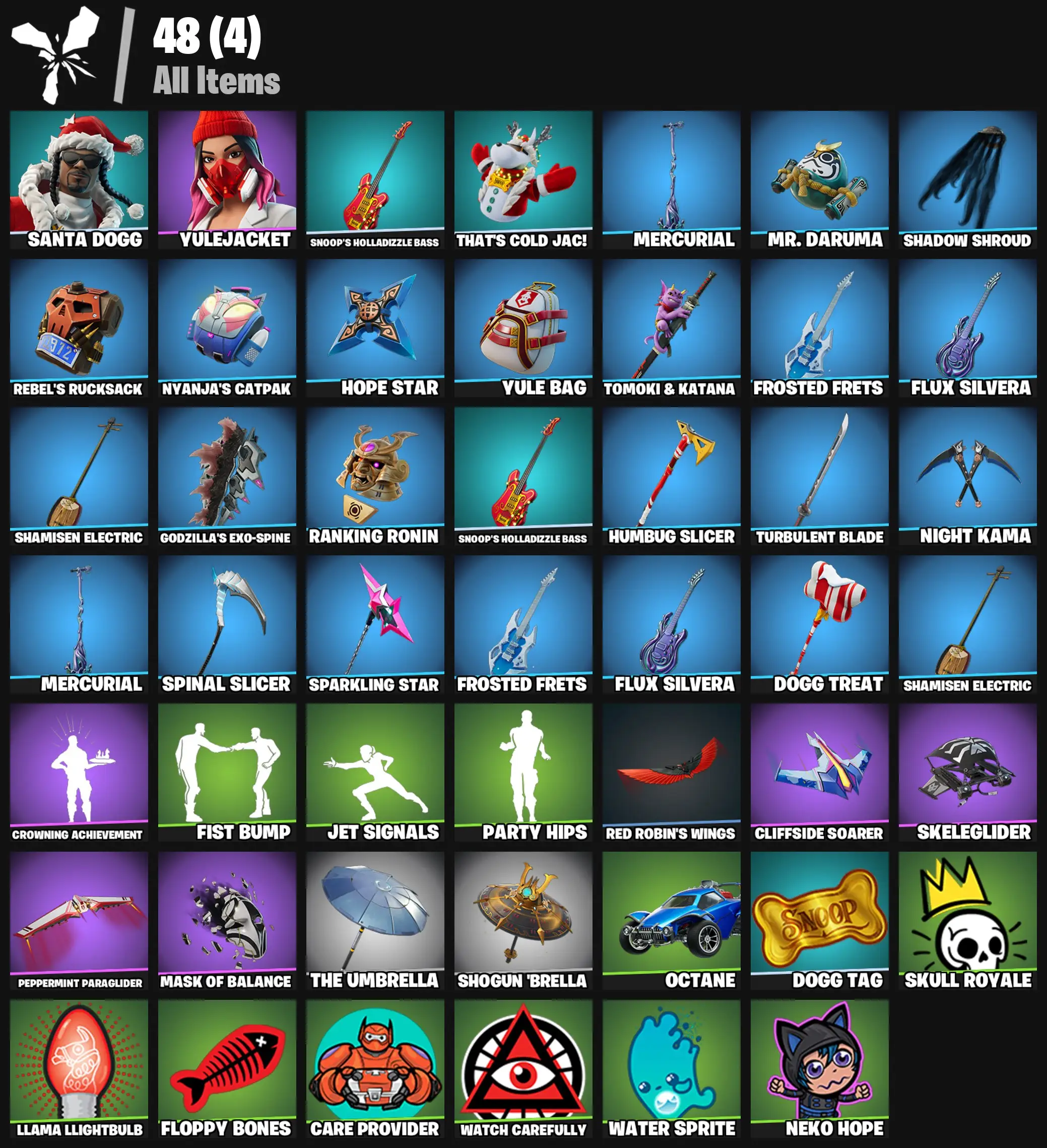 [PC/PSN/XBOX] 2 skins | Santa Dogg | Yulejacket | Snoop's Holladizzle Bass | That's Cold Jac! | Mercurial | Mr. Daruma | Shadow Shroud | 100 VB