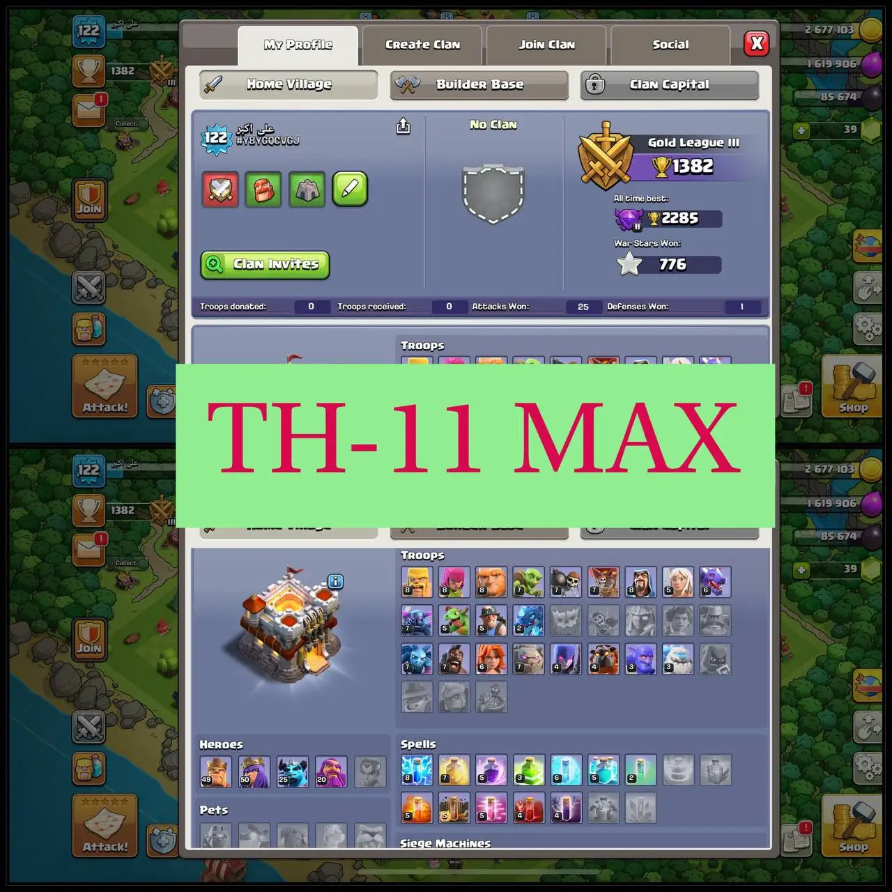 💎 TH-11 NEAR MAX | 122 XP | EQUIPMENT | 700 WAR STARS |GOOD DEFENSE - HERO'S 49-50-25-20  | QUICK DELIVERY ✅