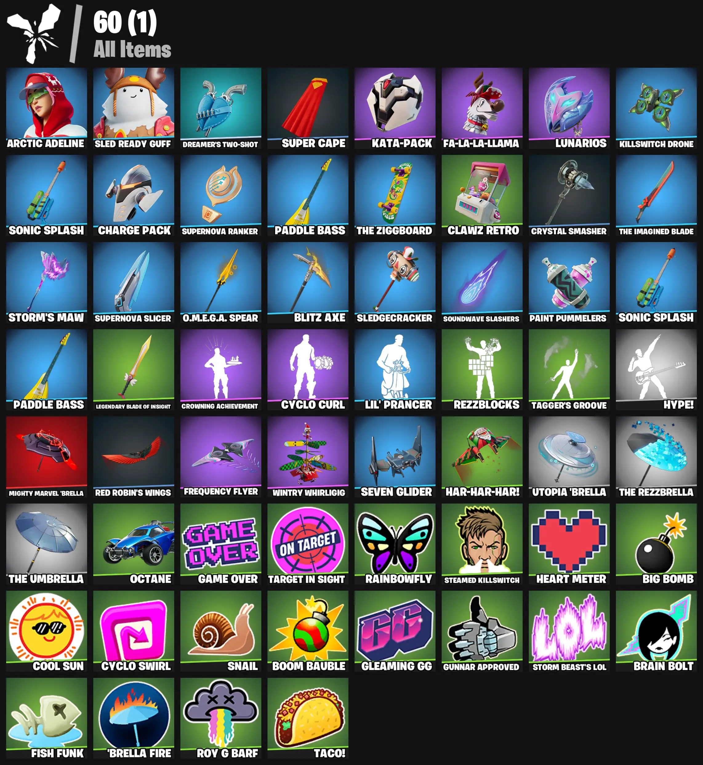 [PC/PSN/XBOX] 2 skins | Arctic Adeline | Sled Ready Guff | Dreamer's Two-Shot | Super Cape | Kata-Pack | Fa-la-la-Llama | Lunarios | 400 VB