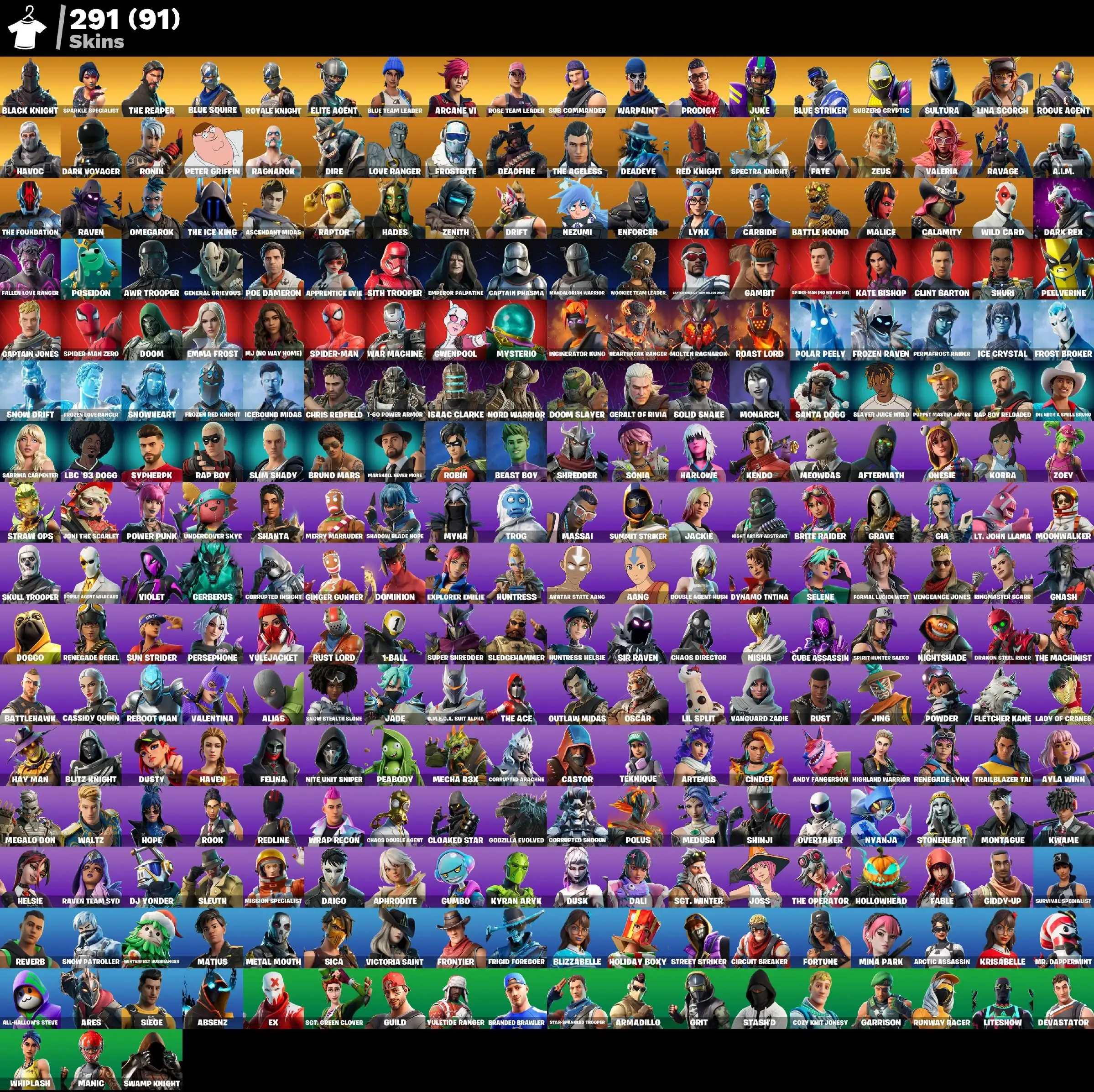 291 skins | OG STW | Black Knight | Sparkle Specialist | The Reaper | Blue Squire | Royale Knight | Elite Agent | Blue Team Leader | Take The L | 1170 VB