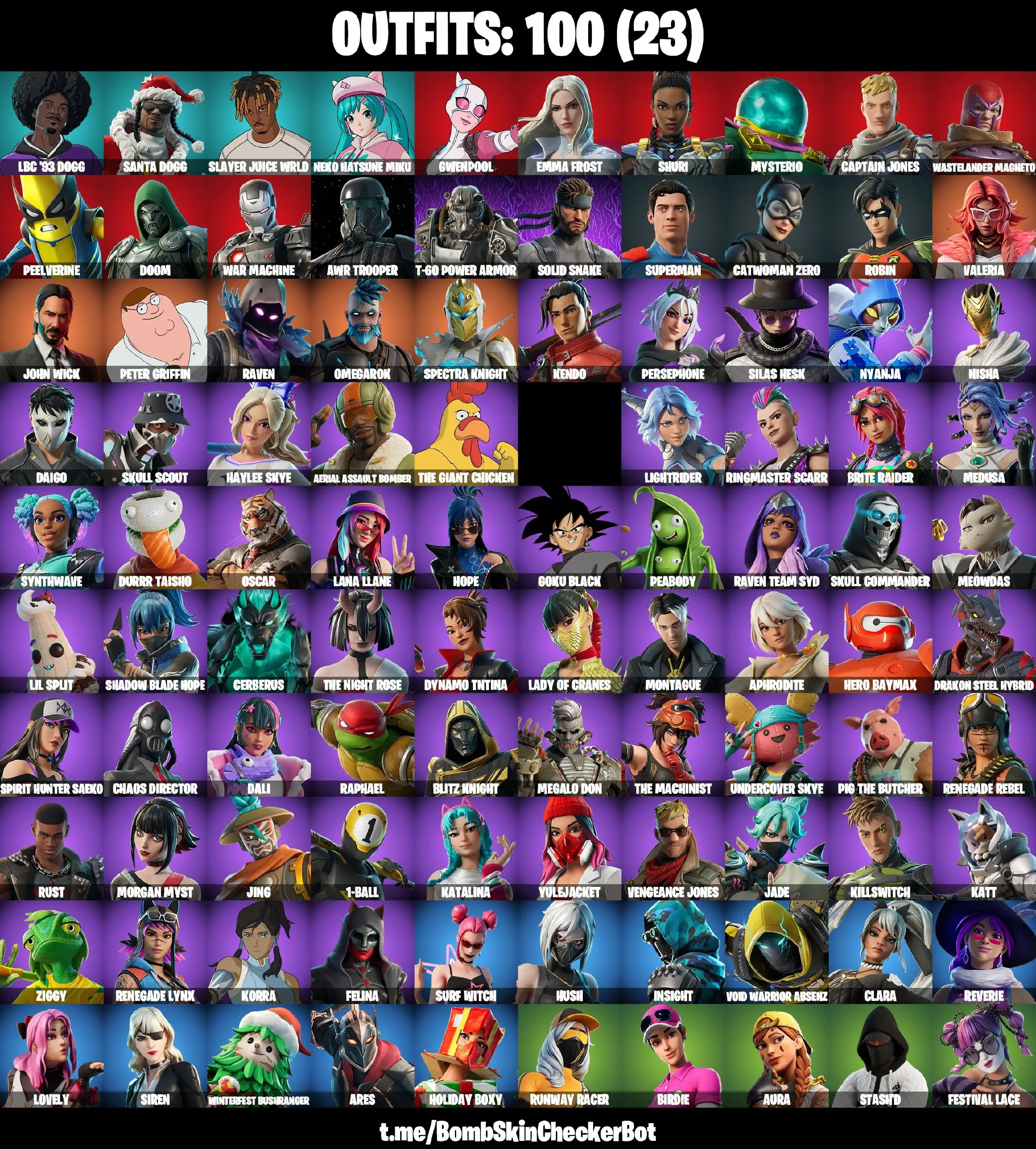 [PC/PSN] 100 skins | John Wick | Catwoman | Aerial Assault Bomber |  Omegarok | Goku Black | Renegade Rebel| AWR Trooper | +1050 VB