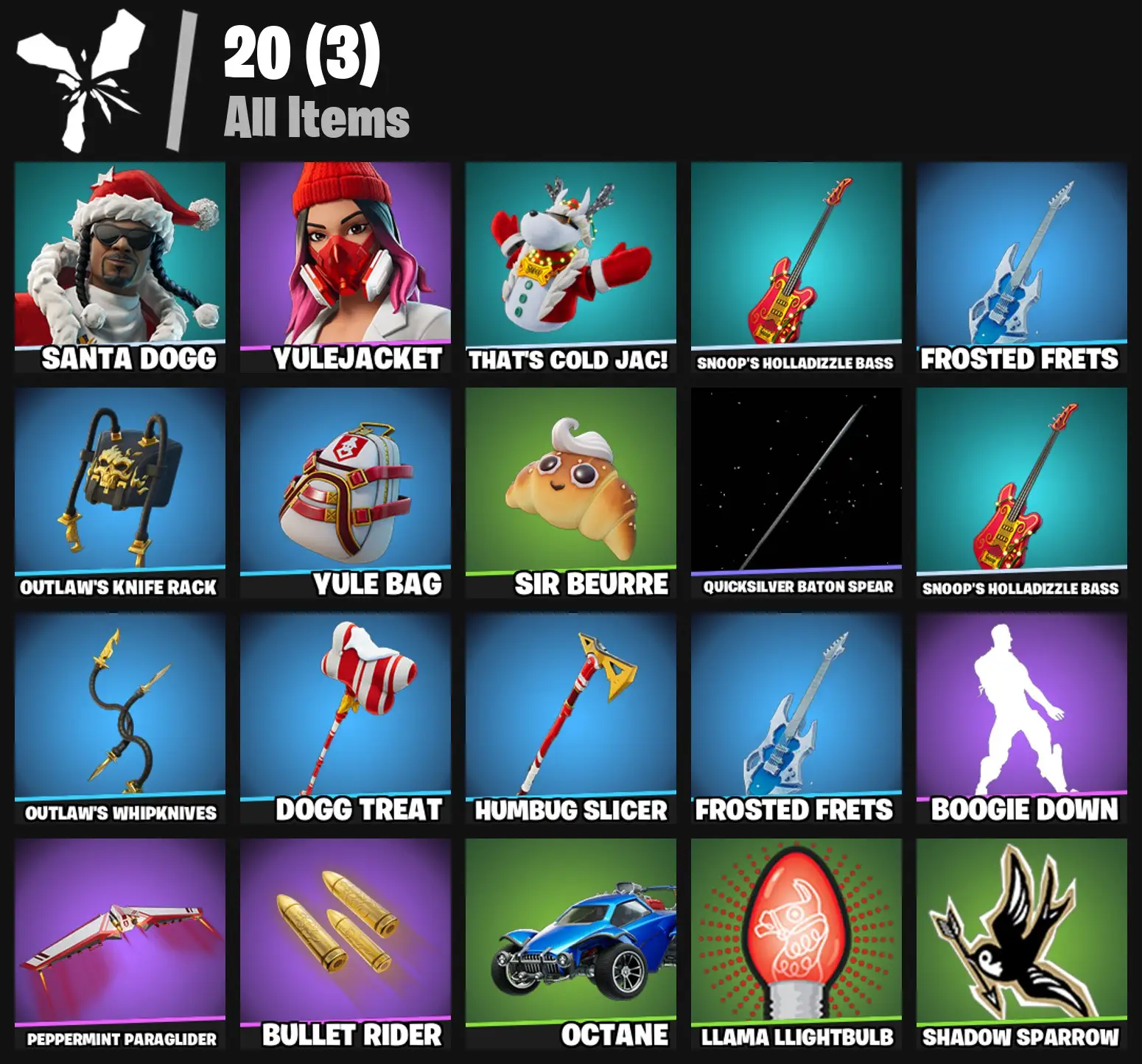[PC/PSN/XBOX] 2 skins | Santa Dogg | Yulejacket | That's Cold Jac! | Snoop's Holladizzle Bass | Frosted Frets | Outlaw's Knife Rack | Yule Bag | 0 VB