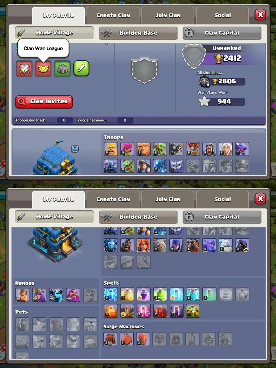 [#804] ALMOST MAX TH 12 | 59-60-40-40 HEROES | SOME MAGIC ITEMS | 1500 RENAME | INSTANT DELIVERY