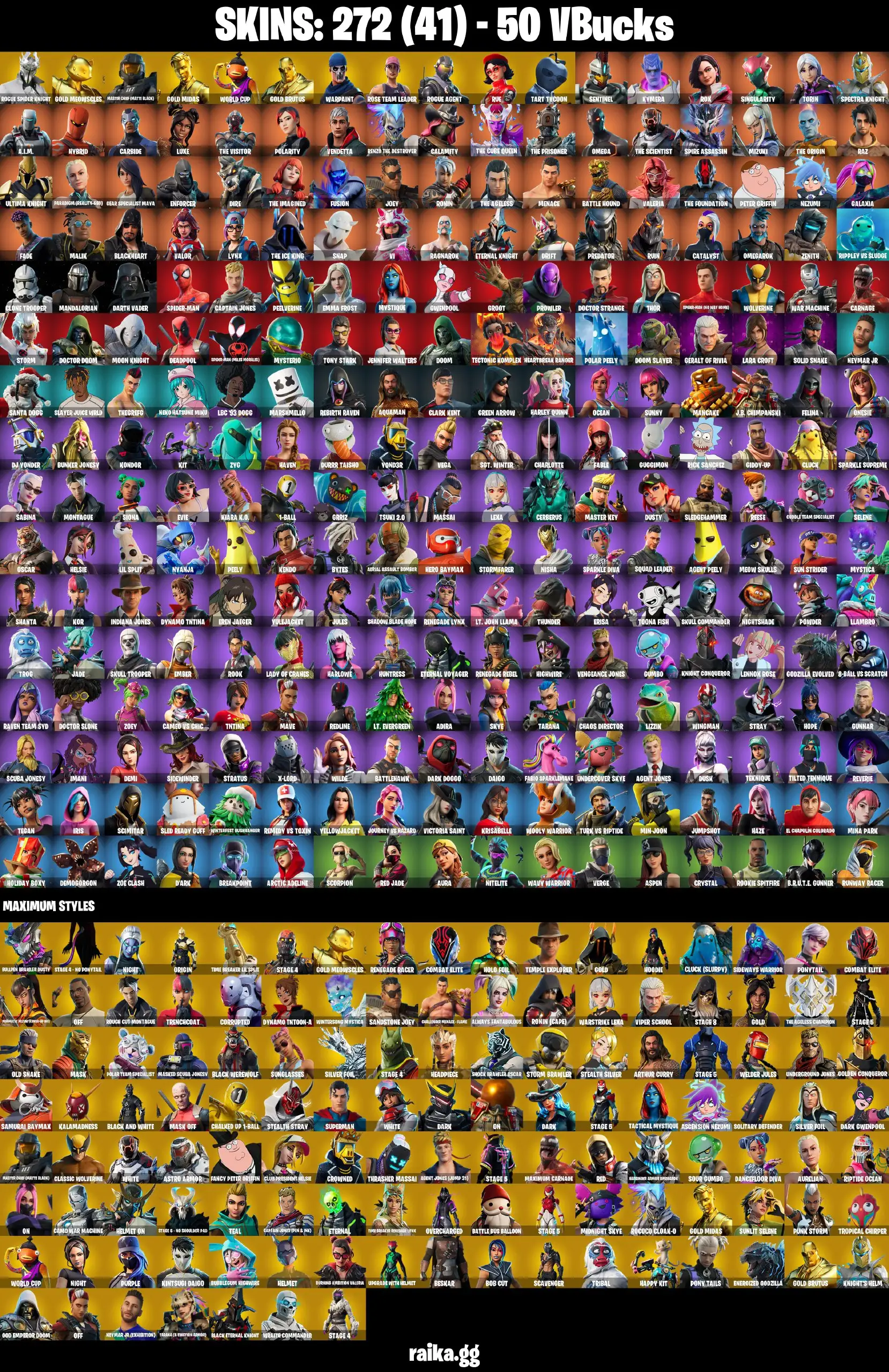 [PC/XBOX/PSN] FA Rue  272 skins | OG STW | Rogue Spider Knight | Gold Midas | Fishstick (World Cup) | Gold Meowscles Master Chief (Matte Black) 