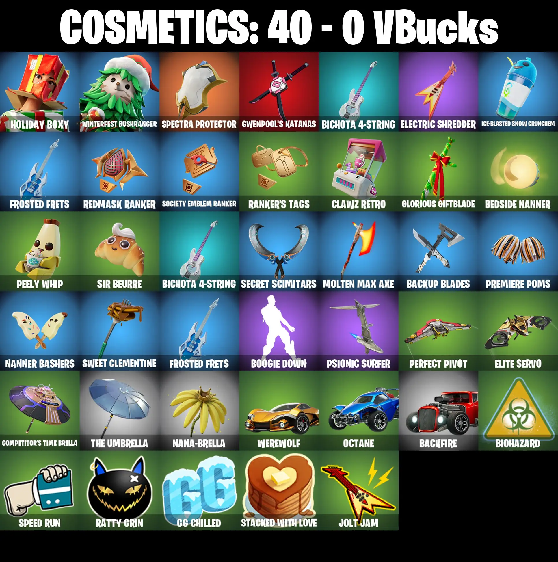 [PC/PSN/XBOX] 2 skins | Holiday Boxy | Winterfest Bushranger | Spectra Protector | Gwenpool's Katanas | Bichota 4-String | Electric Shredder | 0 VB