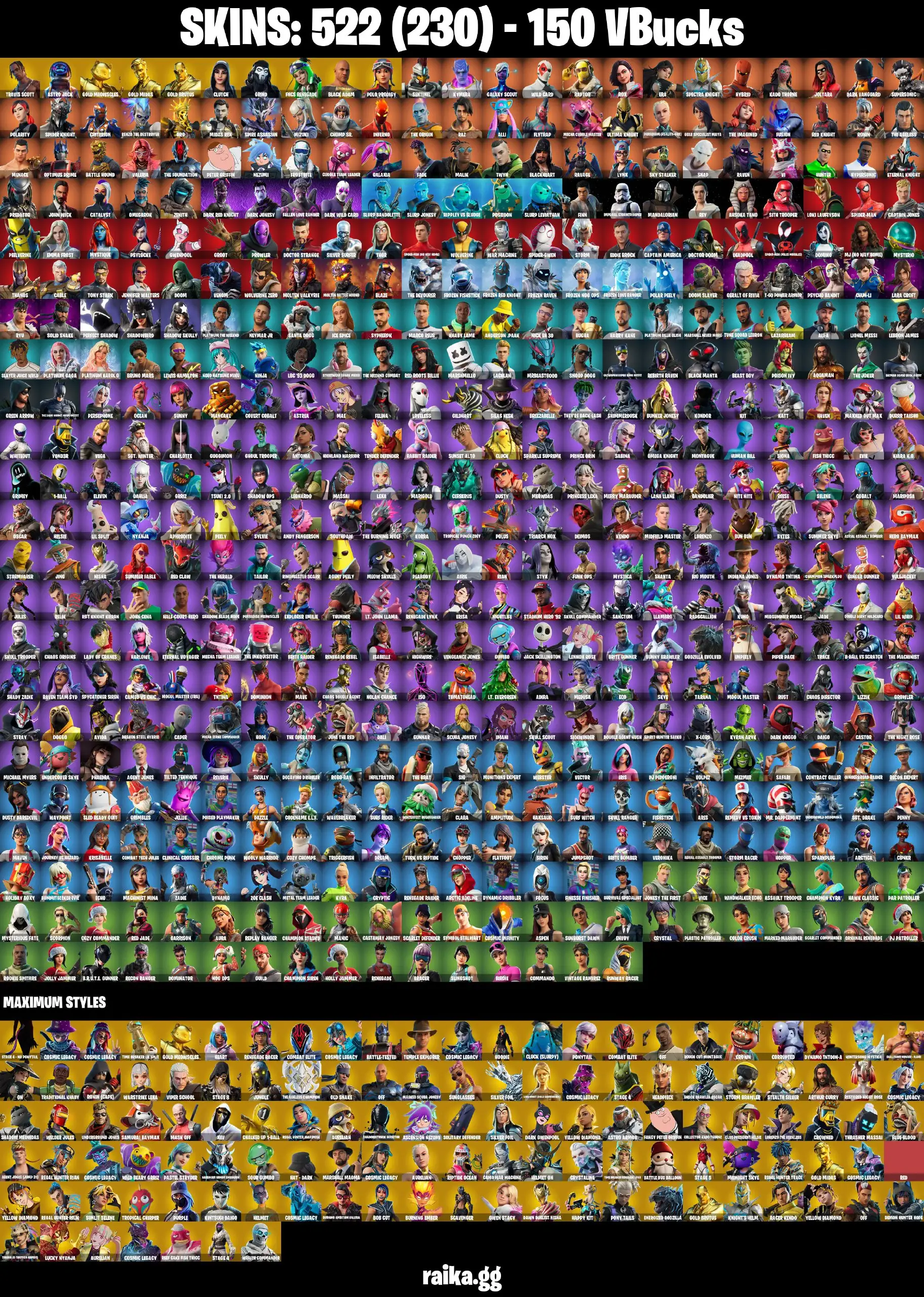 [PC/PSN/XBOX] 522 skins  Travis Scott | Psycho Bandit | Astro Jack | Merry Mint Axe | Renegade Raider | Aerial Assault Trooper | 1530 VB