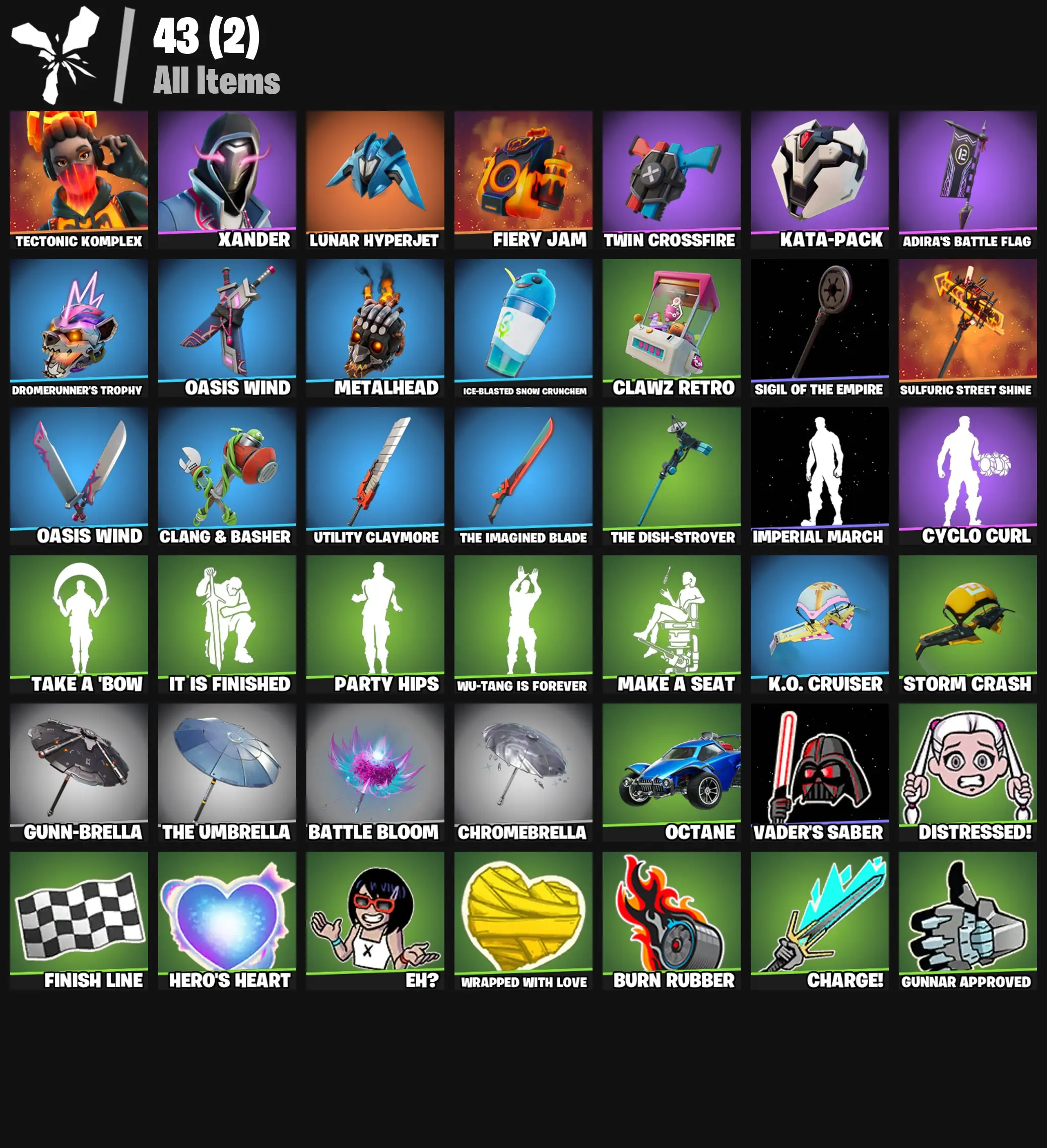 [PC/PSN/XBOX] 2 skins | Tectonic Komplex | Xander | Lunar Hyperjet | Fiery Jam | Twin Crossfire | Kata-Pack | Adira's Battle Flag | 100 VB