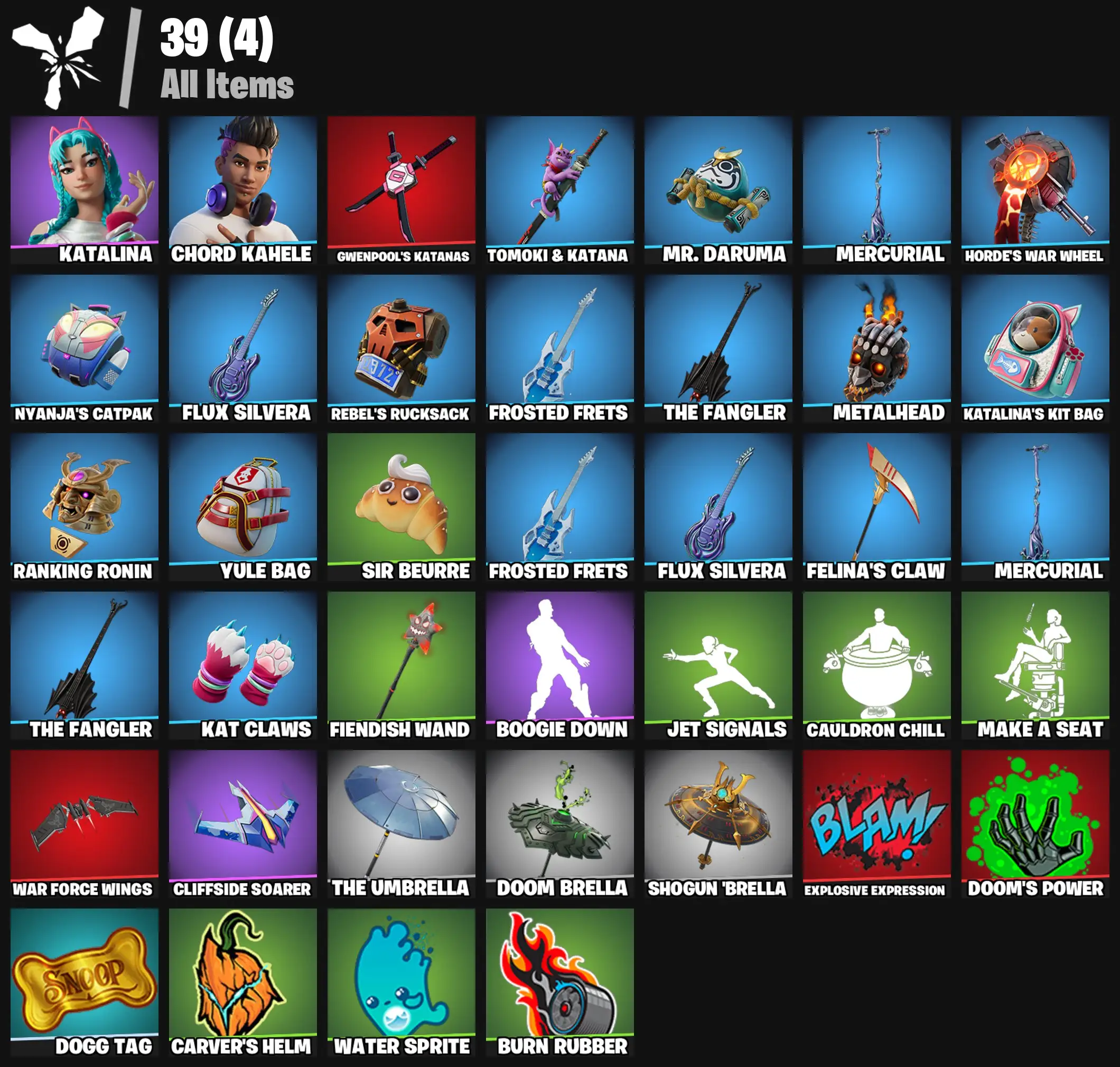 [PC/PSN/XBOX] 2 skins | Katalina | Chord Kahele | Gwenpool's Katanas | Tomoki & Katana | Mr. Daruma | Mercurial | Horde's War Wheel | 300 VB