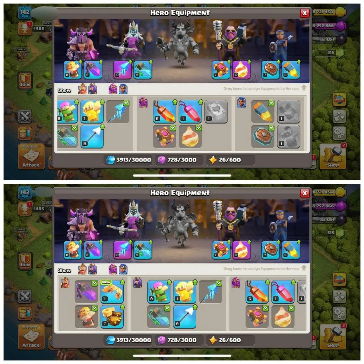{50% DISCOUNT} TH13 SEMI MAX⚡️2 EPIC EQUIPMENTS⚡️XP-142⚡️HERO 41-54-25-10-⚡️DARK BLUE WALLS⚡️232 CWL MEDALS⚡️MAGIC ITEMS⚡️OP LAB⚡️INSTANT DELIVERY 🚚