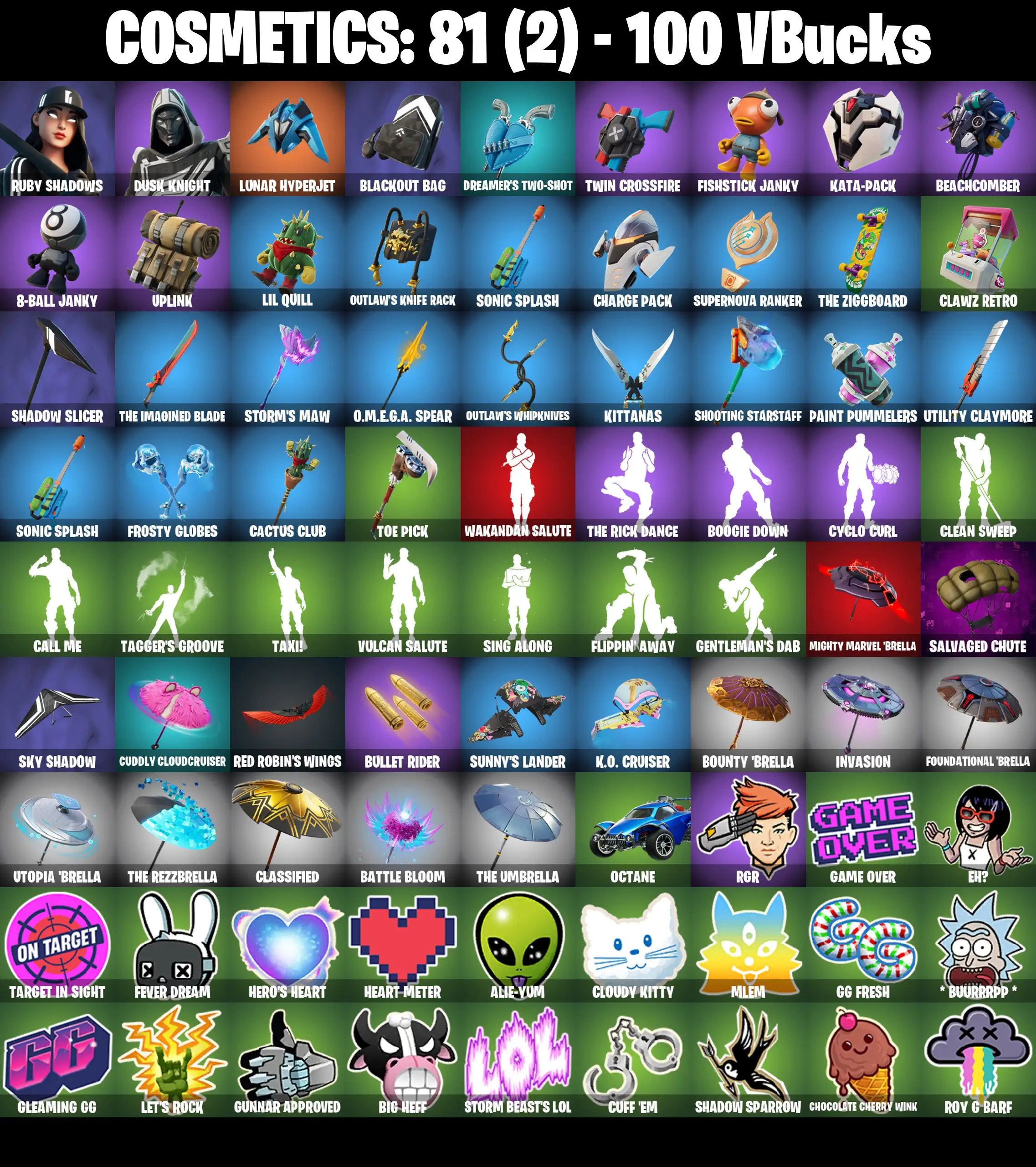 [PC/PSN/XBOX] 2 skins | Ruby Shadows | Blitz Knight | Lunar Hyperjet | Blackout Bag | Dreamer's Two-Shot | Twin Crossfire | Fishstick Janky | 100 VB