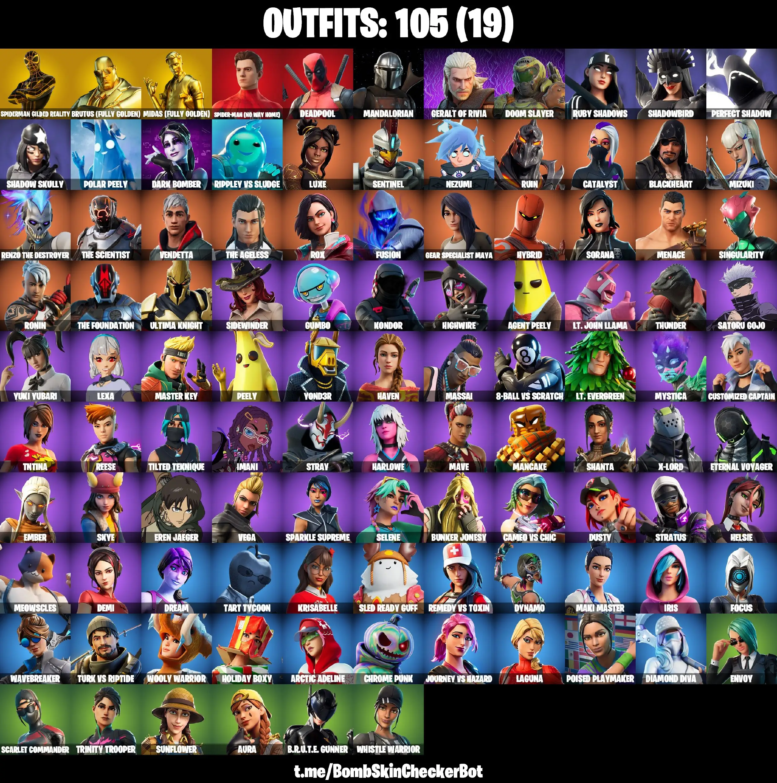 [PC/PSN/XBOX] 104 Stacked Skins | Gold Brutus | Gold Midas | Tart Tycoon | Mandalorian| Demi | Shadow Skully | Stray | Doom Slayer | 450 VB