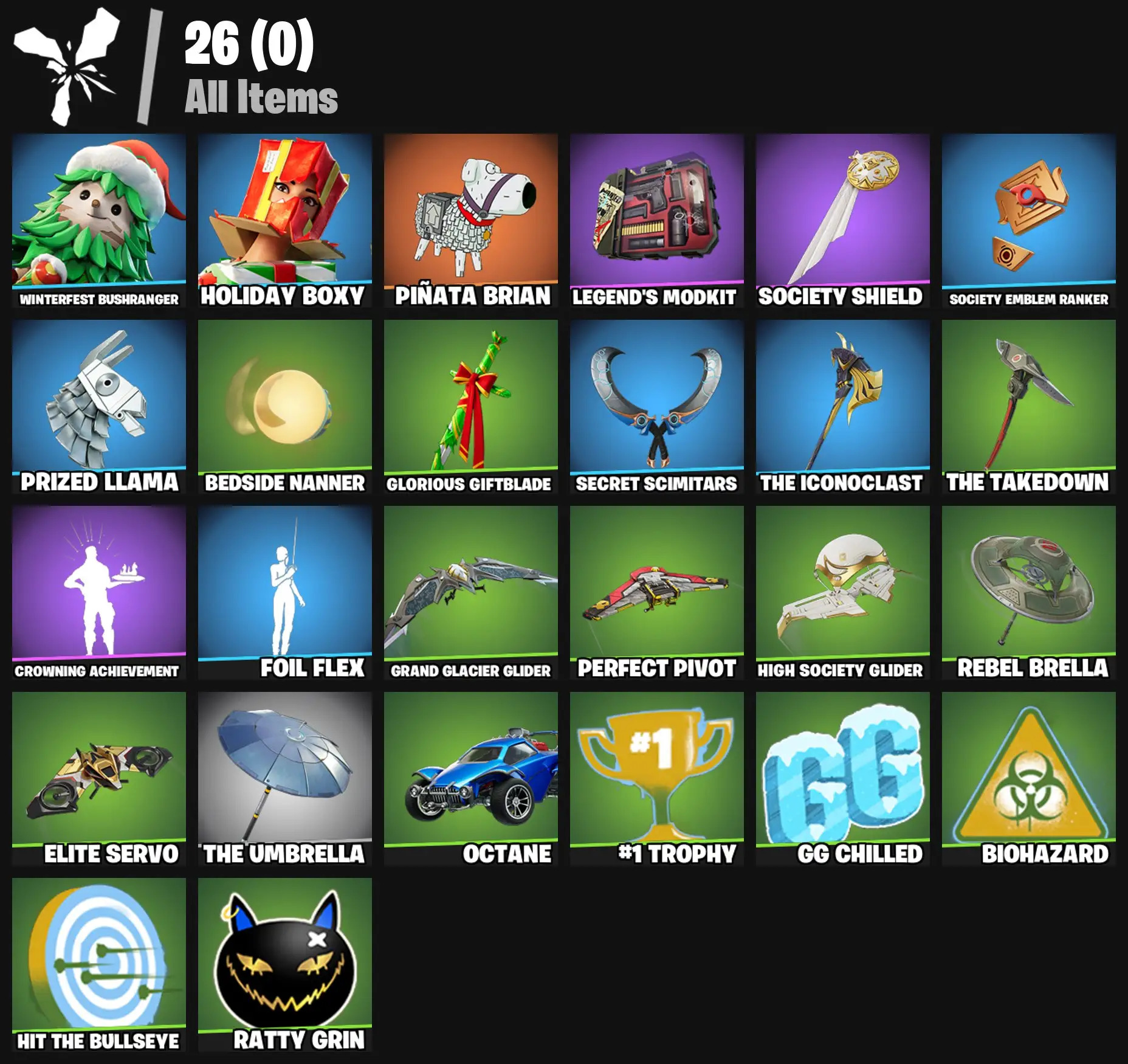[PC/PSN/XBOX] 2 skins | Winterfest Bushranger | Holiday Boxy | Piñata Brian | Legend's Modkit | Society Shield | Society Emblem Ranker | 200 VB