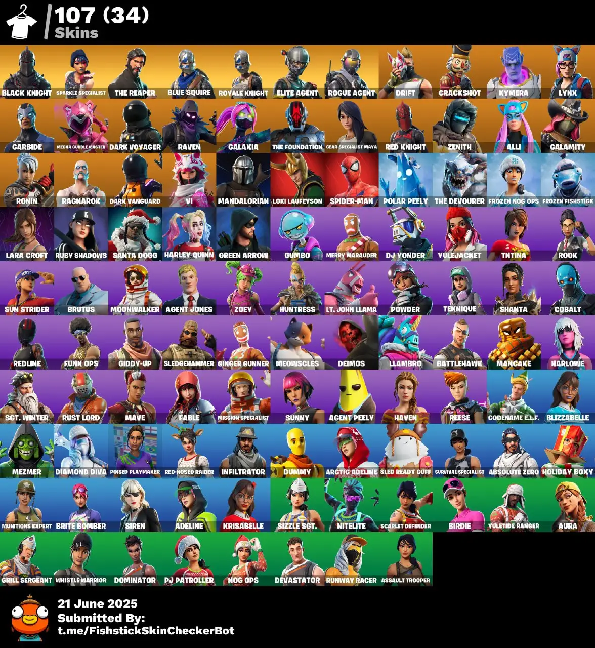 107 Skins | Black Knight, The Reaper, Royale Knight, Leviathan Axe, Floss | 650 VB | +mail